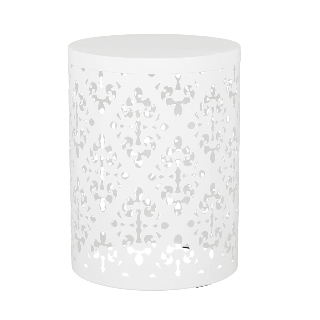 Modern Iron-Cut Design Metal End Table Set of 2 in White