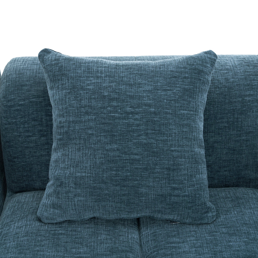 Modern Modular Sofa with Deep Seating, Two Side Pockets, and Plush Pillows in Blue Chenille Fabric, 101.2'