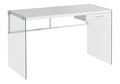 Computer Desk, Home Office, Laptop, Storage Drawers, 48'l, Work, Glossy White Laminate, Clear Tempered Glass, Contemporary, Modern