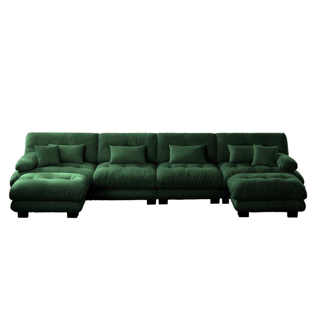 Free Combination Modular Sectional Sofa,U Shaped Couch for Living Room, 4-Seater Comfy Cloud Couch with 2 Ottomans, Chenille Green