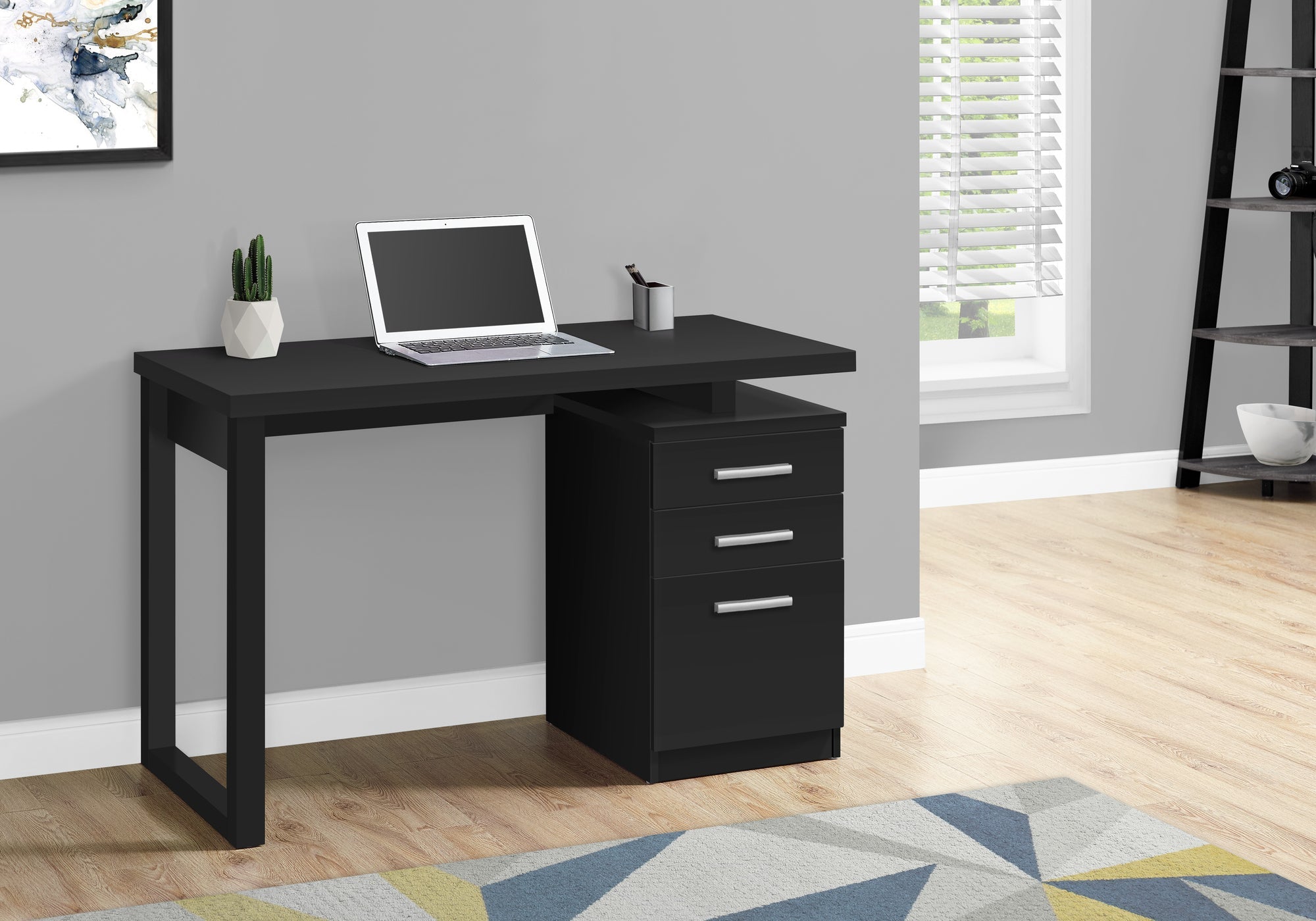 Computer Desk, Home Office, Laptop, Left, Right Set-up, Storage Drawers, 48'l, Work, Black Laminate, Contemporary, Modern