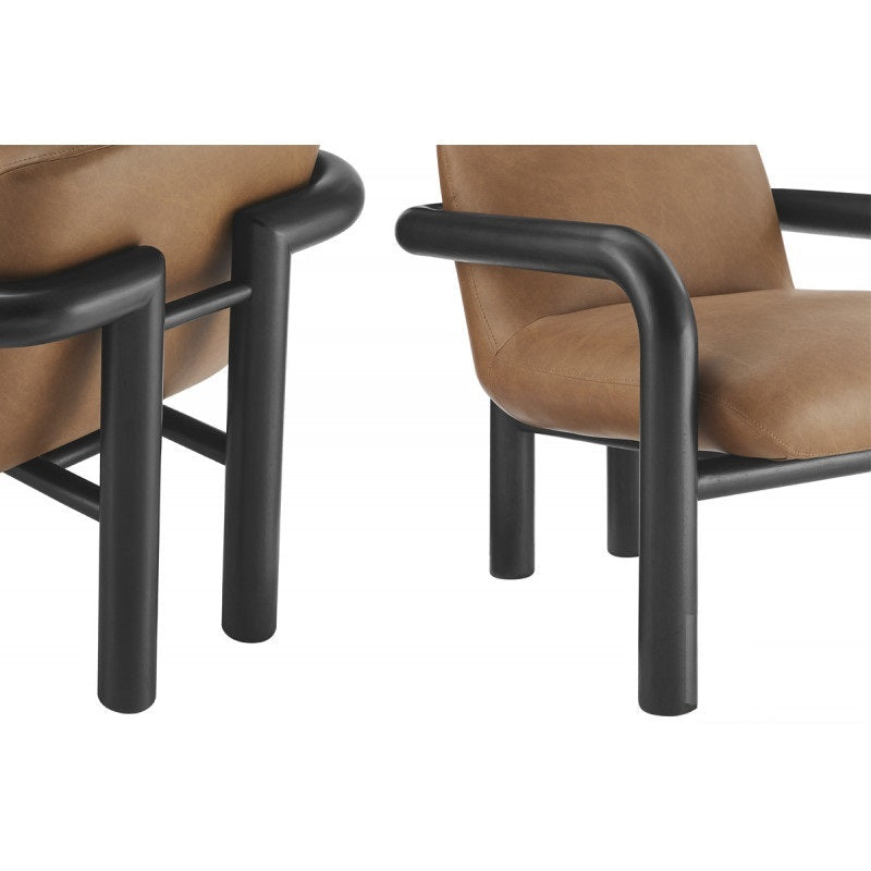 Modern Wood Frame Faux Leather 1pc Accent Chair, Living Room Upholstered Armchair, Black/Brown
