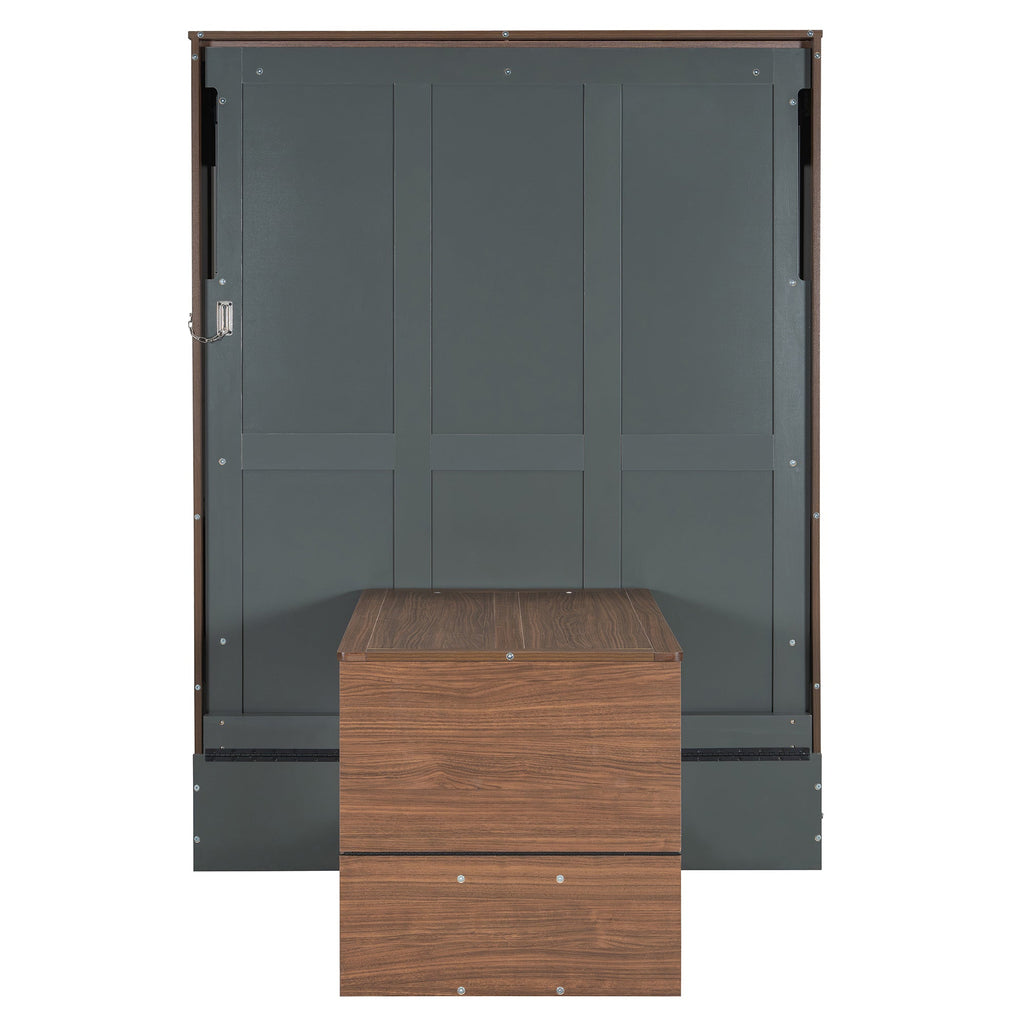 Full Size Murphy Bed with Foldable Desk – Space Saving Wall Bed - Walnut & Gray