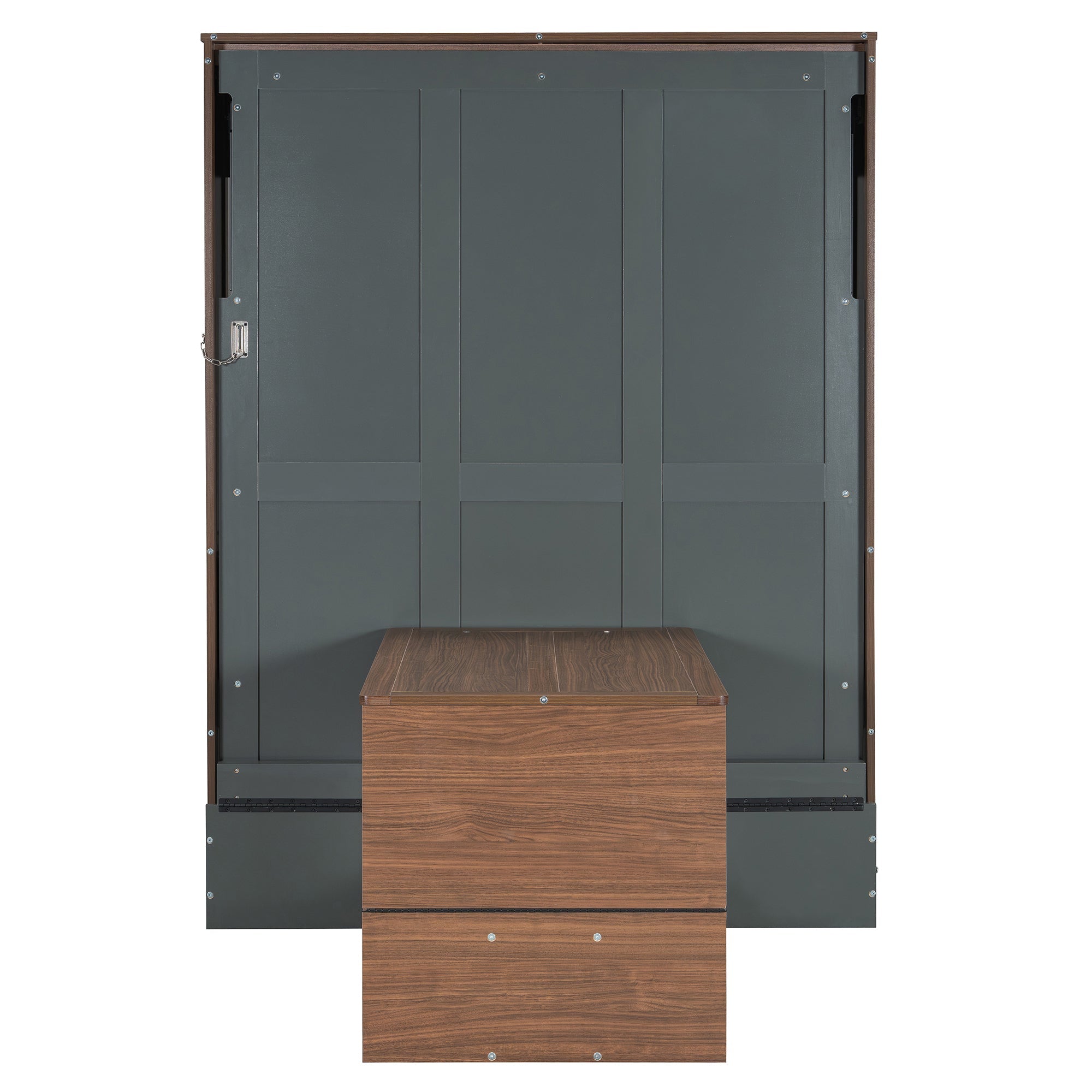 Full Size Murphy Bed with Foldable Desk – Space Saving Wall Bed - Walnut & Gray
