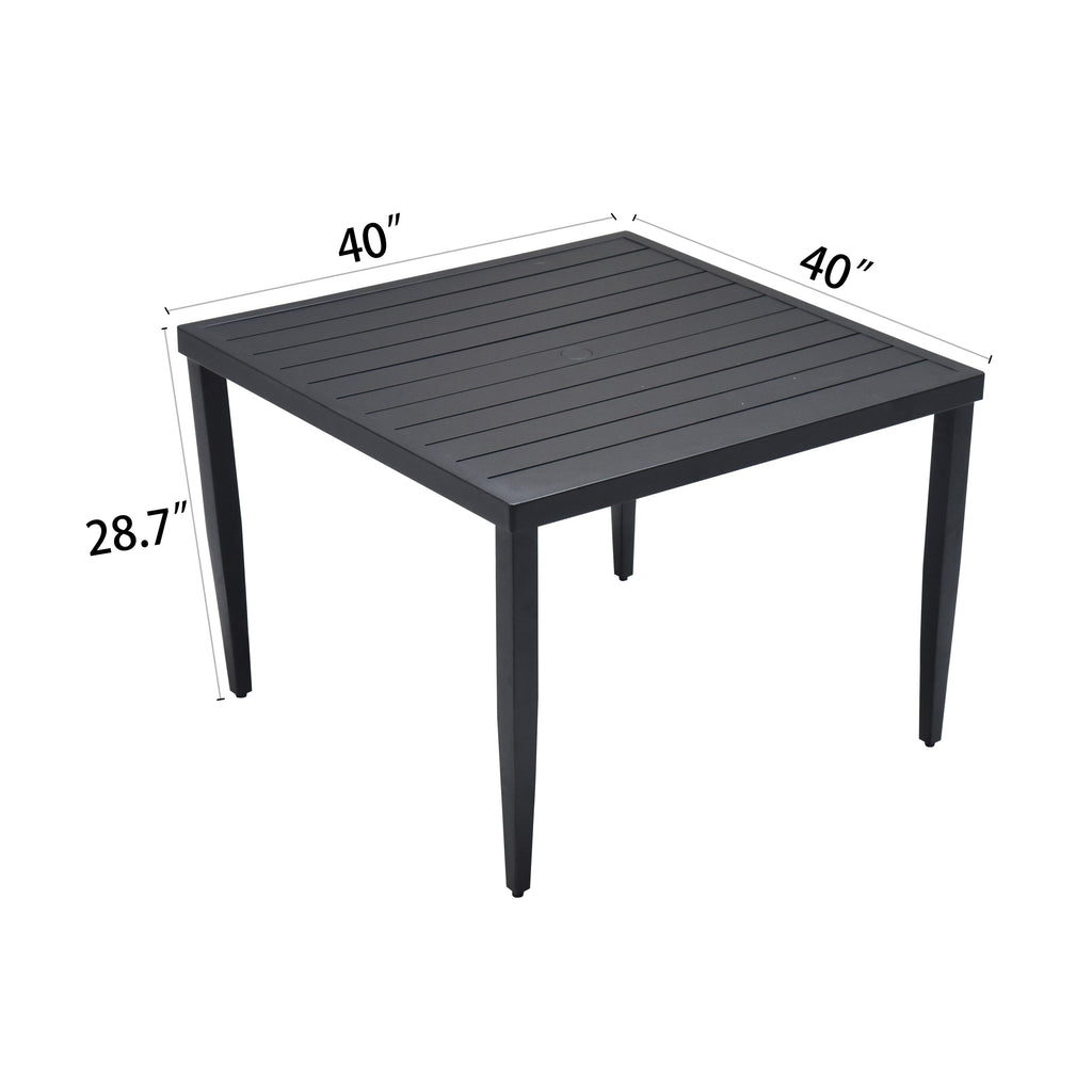 Outdoor Patio Aluminum 40'x40' Square Dining Table with Tapered Feet & 2'Umbrella Hole, Ember Black