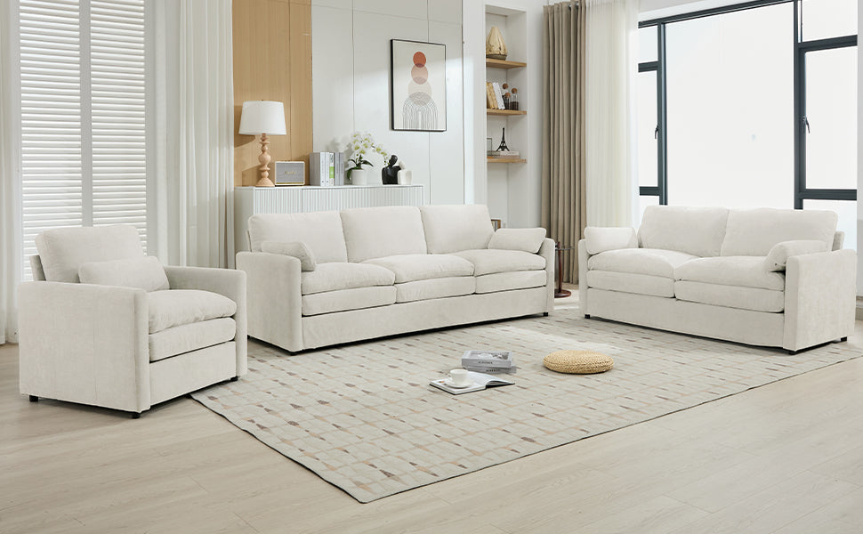 Cozy Upholstered Sofa Set Oversized Comfy Cloud Sofa Double Cushion Sofa Group Plush Cushion Sofa Couch for Living Room, Beige