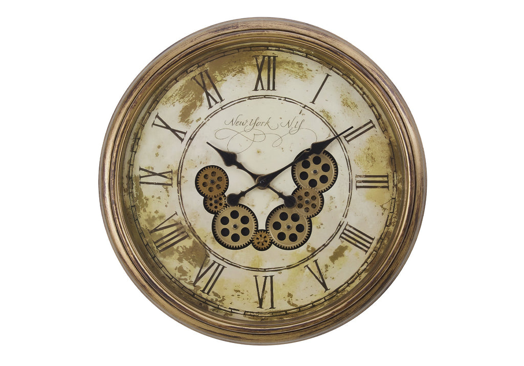 Clocks, 23' Round, Gear Mechanism, Wall Clock, Antique Brown, Transitional