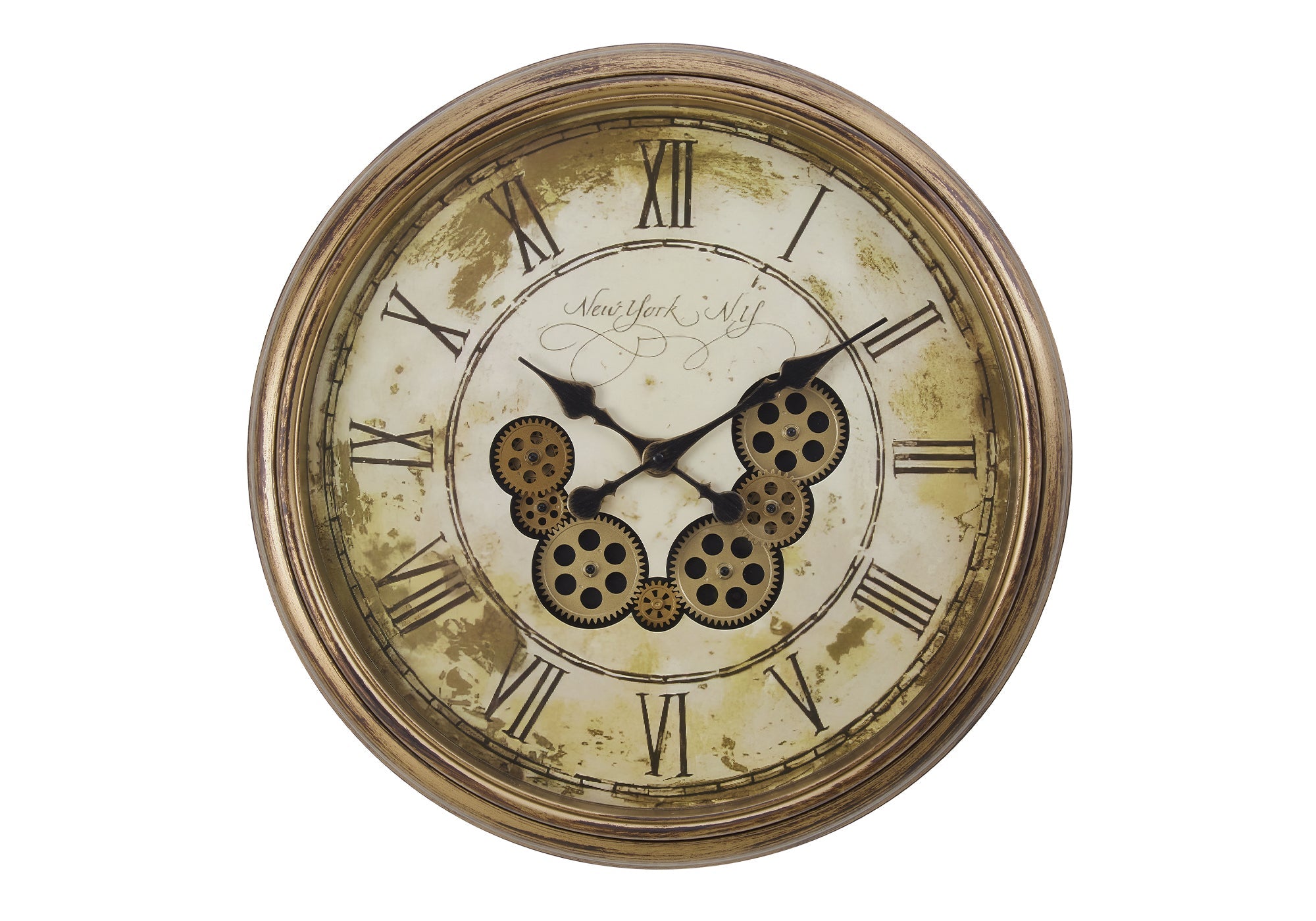 Clocks, 23' Round, Gear Mechanism, Wall Clock, Antique Brown, Transitional