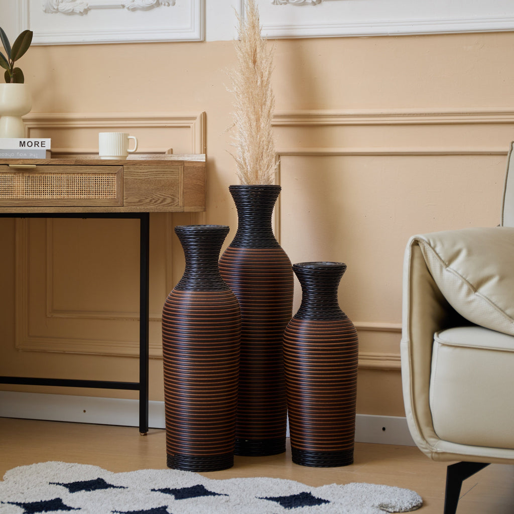 Desktop Vase, Brown Decorative Floor Vase, Classic and Neat Floor Vase, High Independent Flower Stand, Artificial Vine Vase, PVC Floor Vase, Home Decoration Flower Stand Set of 3 pieces