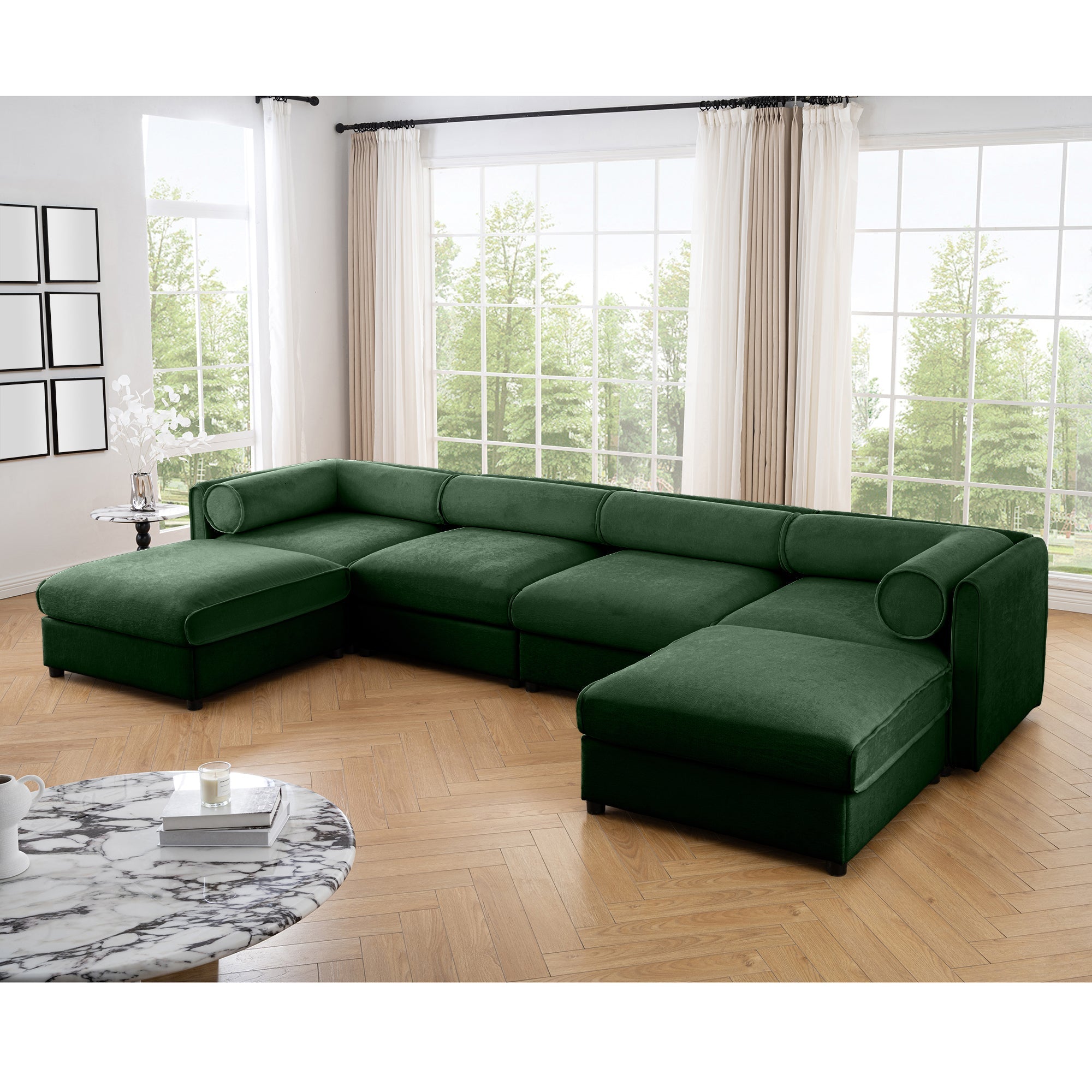 Modular Sectional Sofa with Storage, Extra Large U Shaped Sectional Couch for Living Room, Convertible Modular Sofa Couch with Storage Ottoman, Deep Seat, Cylindrical Backrest and Armrests,Green