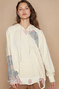 POL Floral Patchwork Distressed Drawstring Hoodie
