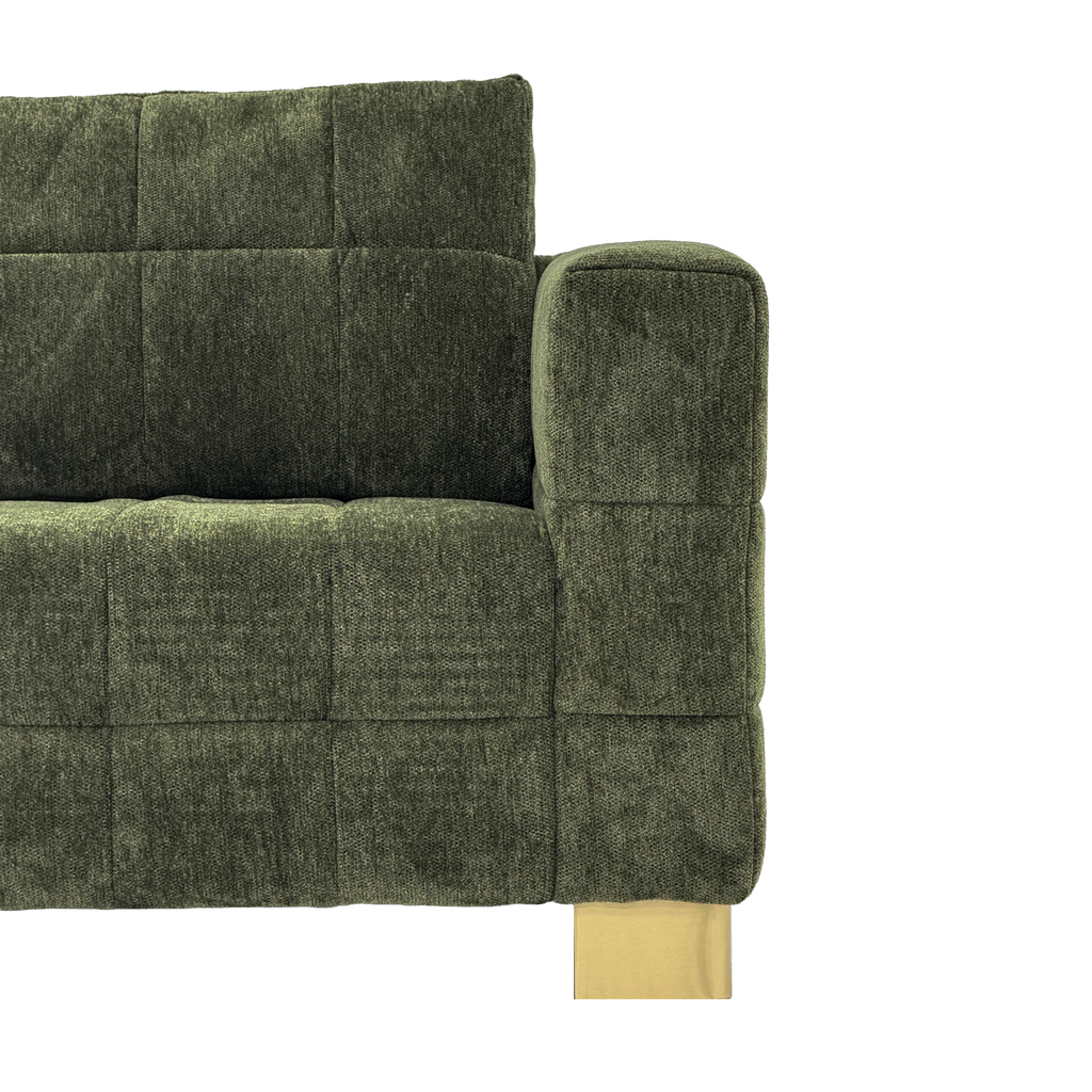 FX-P54-RG SOFA  Modern Green Chenille Sofa Couch, 3-Seater with Square-Tufted Design & Custom Stainless-Steel Legs Comfortable Living Room Couch for Apartment & Small Spaces