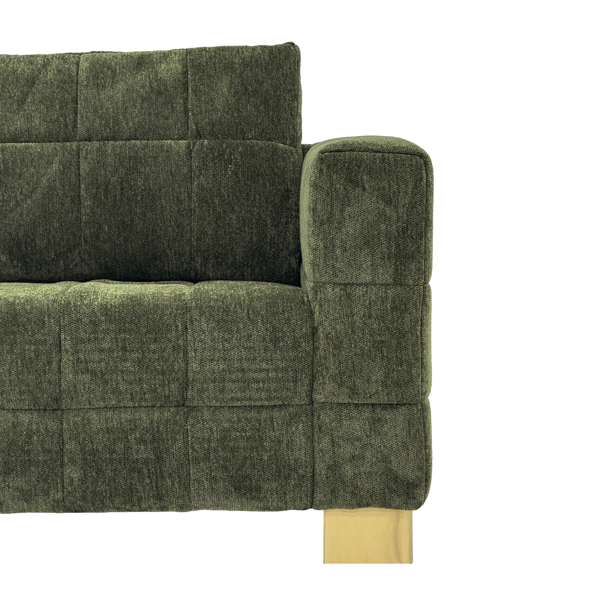 FX-P54-RG SOFA  Modern Green Chenille Sofa Couch, 3-Seater with Square-Tufted Design & Custom Stainless-Steel Legs Comfortable Living Room Couch for Apartment & Small Spaces