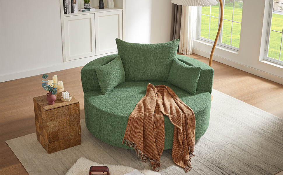 Modern 360° Swivel Accent Barrel Chair with Removable Pillows in Green Chenille for Living Room and Office