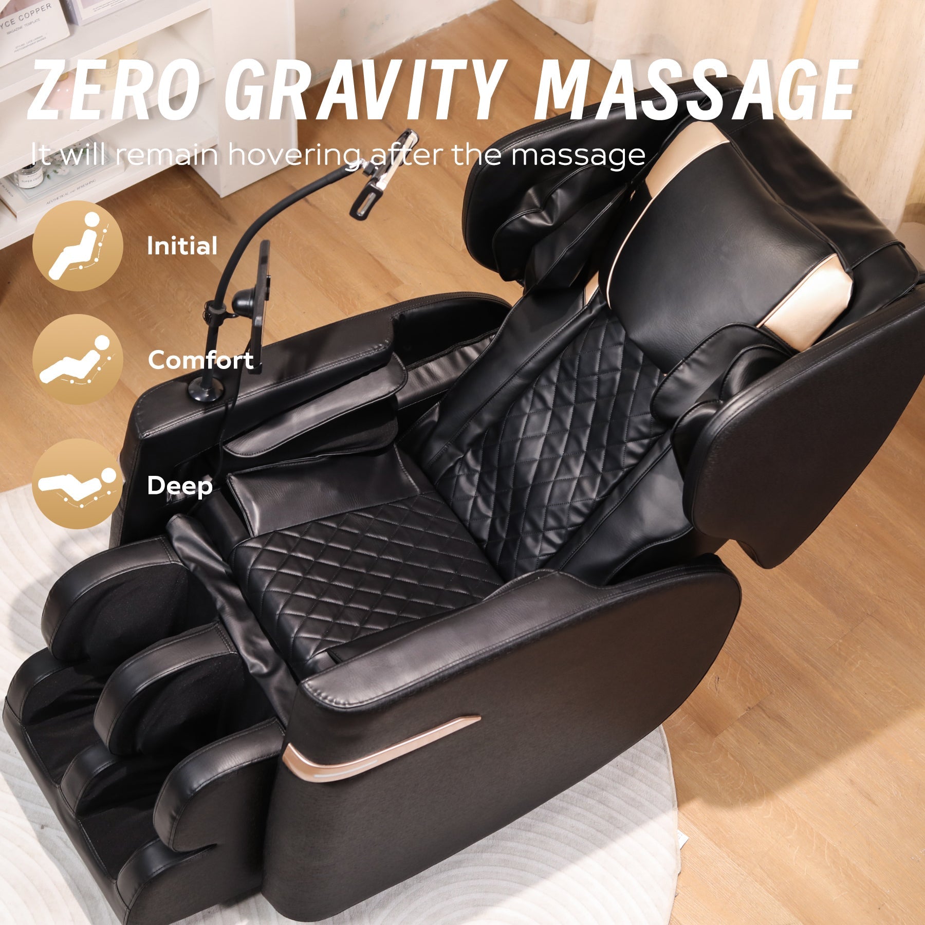 2025 Massage Chair Recliner with Zero Gravity and Full Body Air Pressure in Black PU Leather