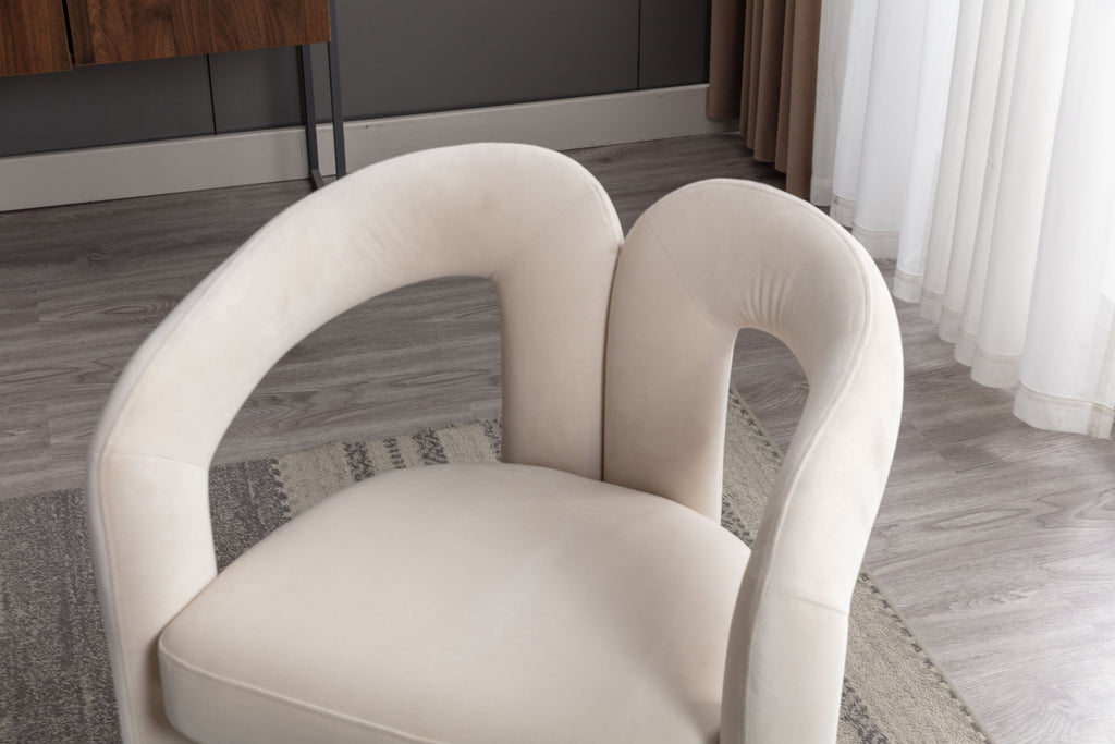 Contemporary Designed Velvet Fabric Upholstered Accent/Dining Chair /Barrel Side Chairs Kitchen Armchair for Living Room set of 2 (Beige Velvet)
