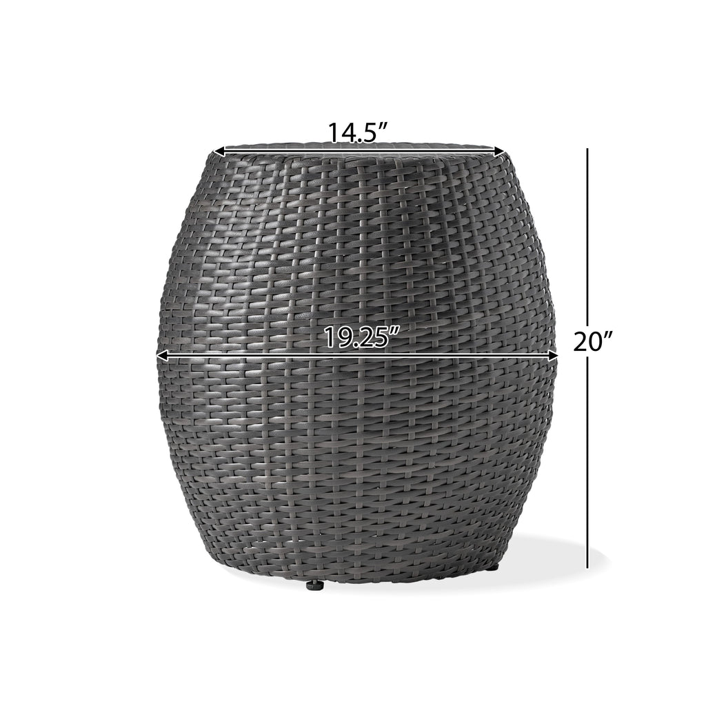Outdoor Wicker Patio Side Table with Durable Polyethylene Frame in Grey, 20'' H x 19.25'' W