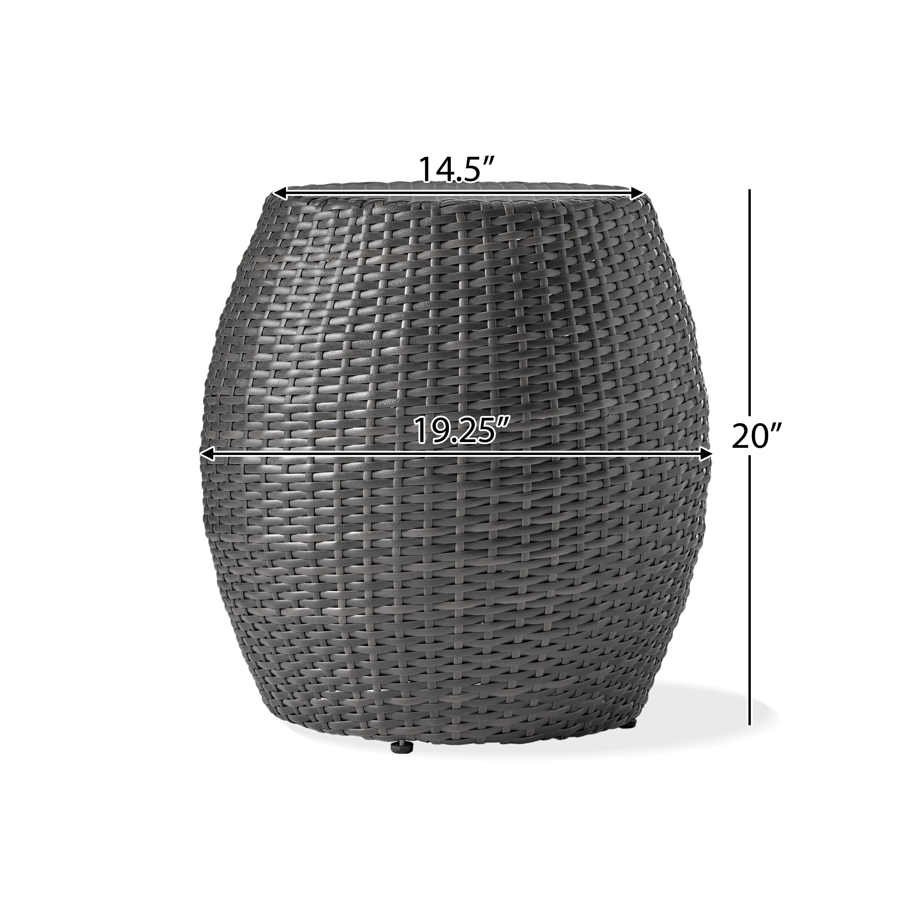 Outdoor Wicker Patio Side Table with Durable Polyethylene Frame in Grey, 20'' H x 19.25'' W
