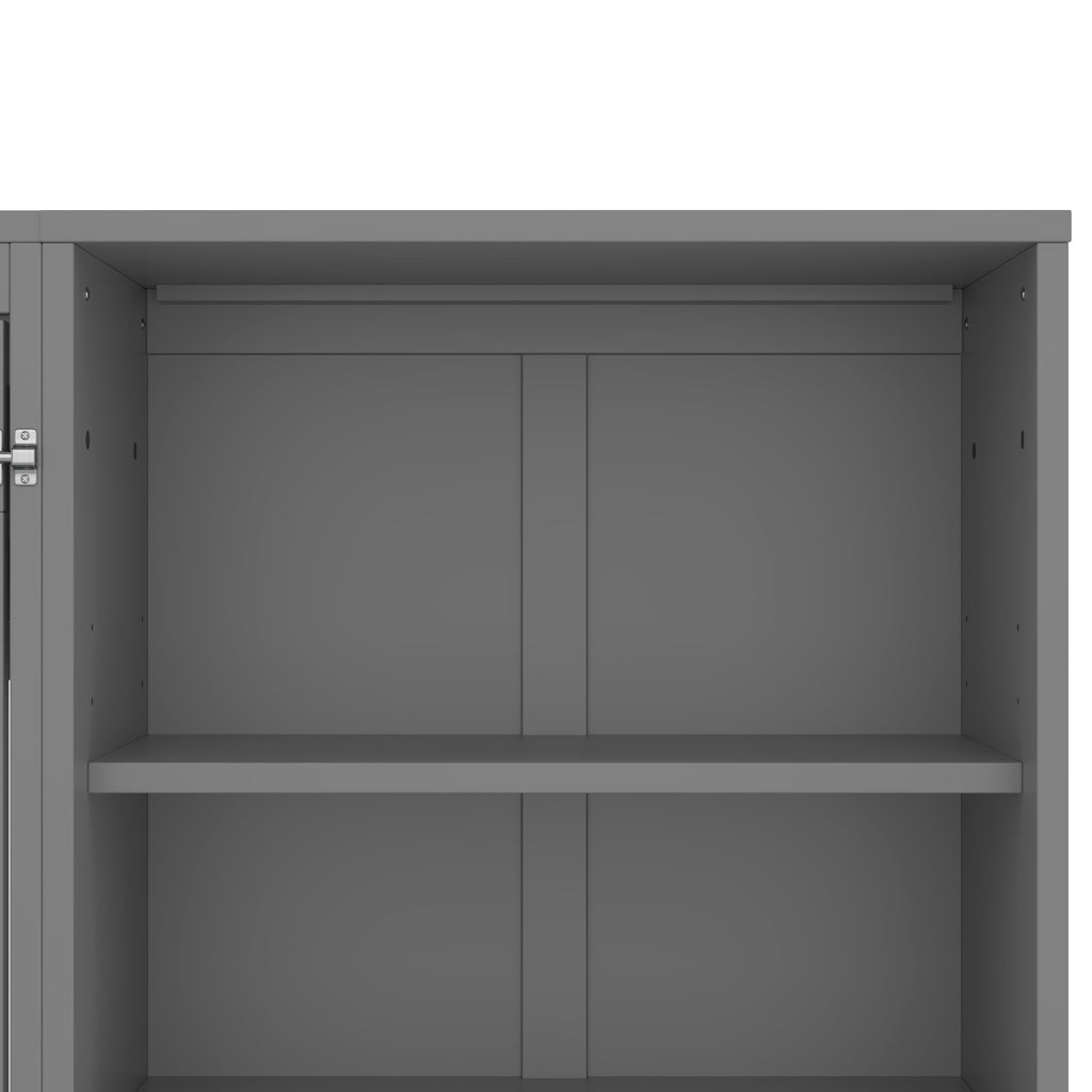 Queen Size Murphy Bed with Height Adjustable Storage Compartments and Shelf, Wall Bed Frame With 1 Drawer, Multifunctional Foldable Platform Bed for Small Space,Bedroom,Guest Room, Gray