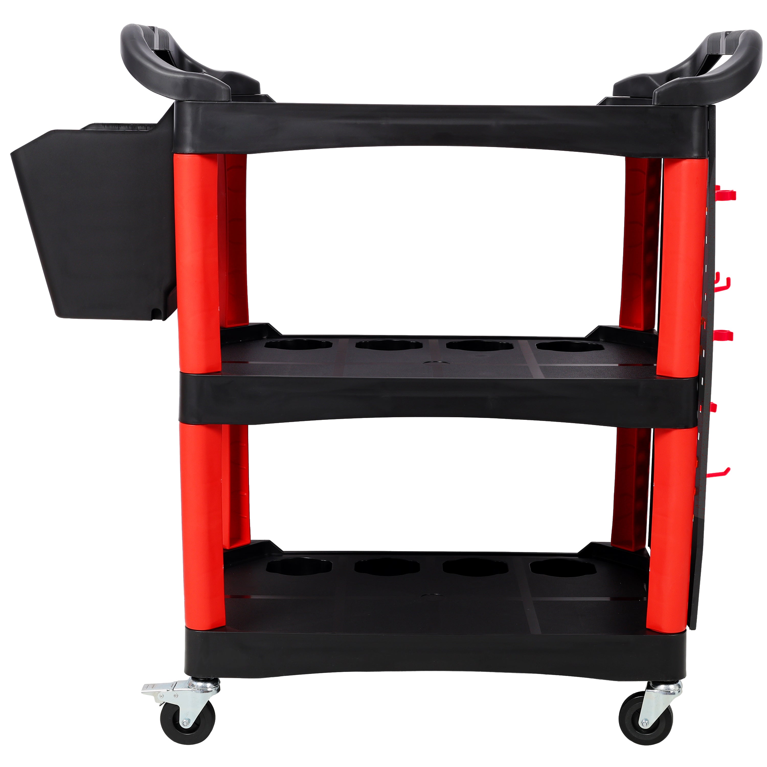 3 Tier Rolling Auto Detail Cart With Wheels,With Bucket & Panel & Hook,for Detailers Garage, Workshop, Repair Shop, Storage Tool,Red&Black
