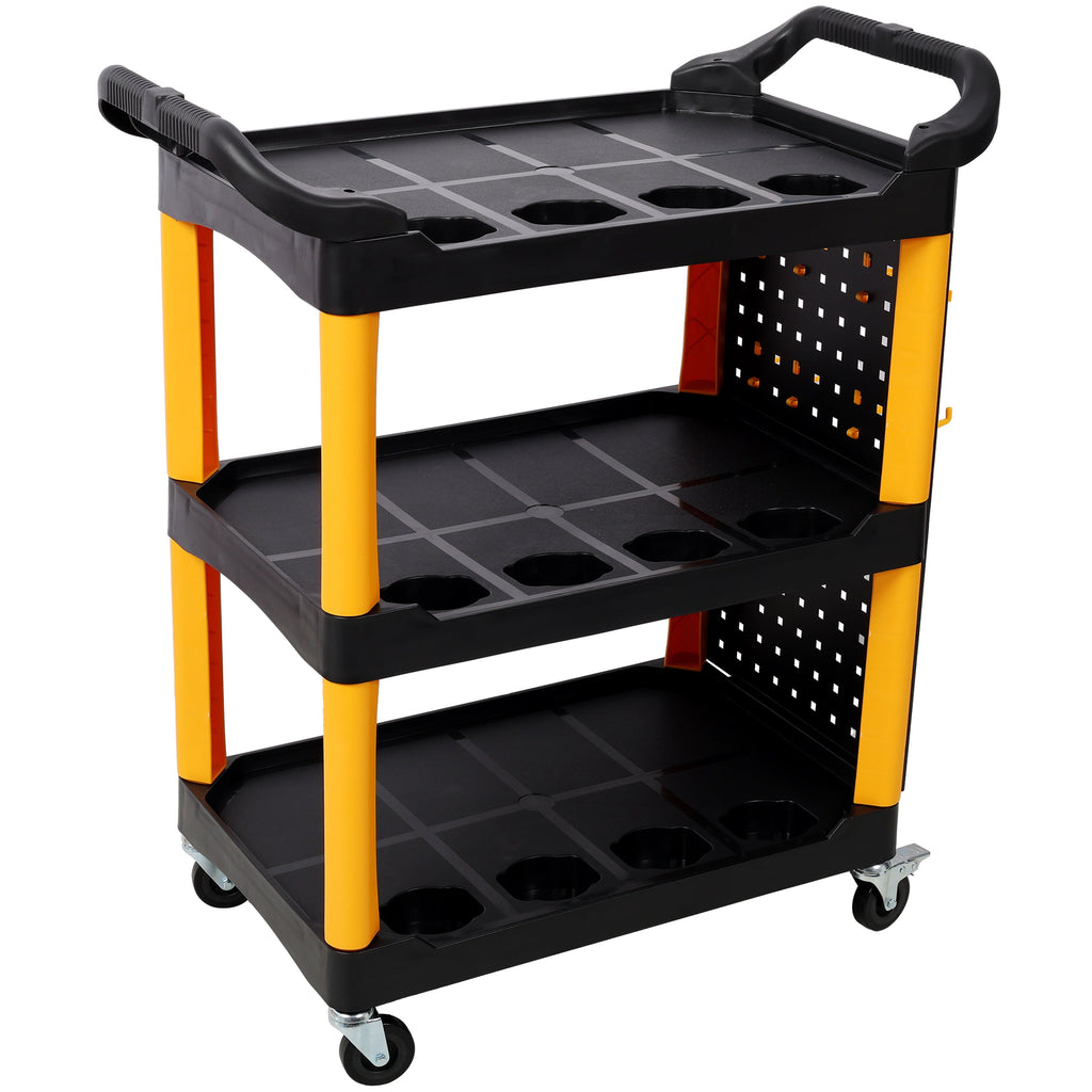 3 Tier Rolling Auto Detail Cart With Wheels,With Panel & Hook,for Detailers Garage, Workshop, Repair Shop, Storage Tool, Yellow&Black