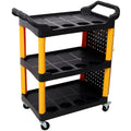 3 Tier Rolling Auto Detail Cart With Wheels,With Panel & Hook,for Detailers Garage, Workshop, Repair Shop, Storage Tool, Yellow&Black