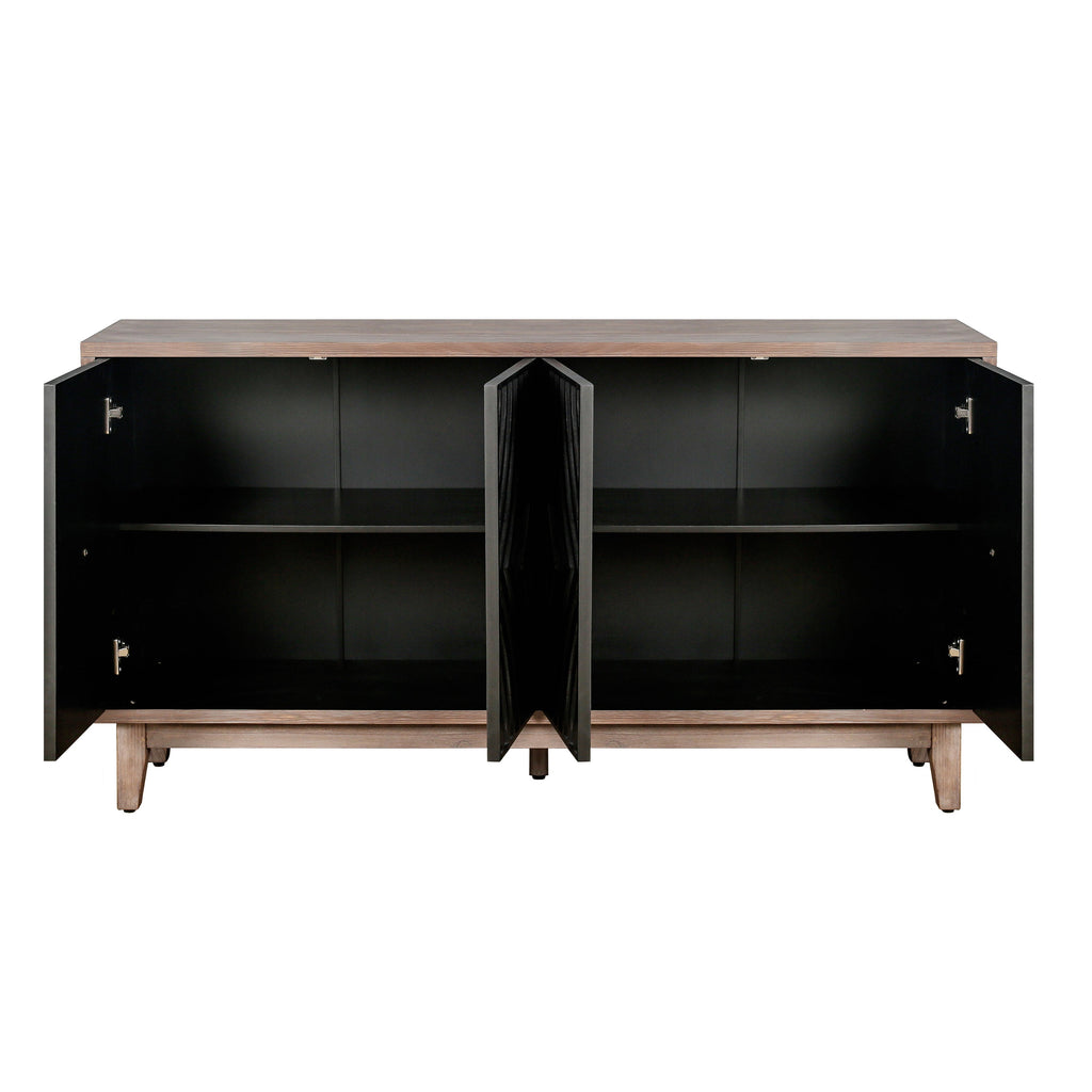 Mid Century Sideboard Buffet Cabinet with Solid Wood Legs 60" Kitchen Storage Cabinet Credenza with 4 Convex pattern diamond Doors and 2 Shelves Accent Console Table for Living Room Entrance Hall etc
