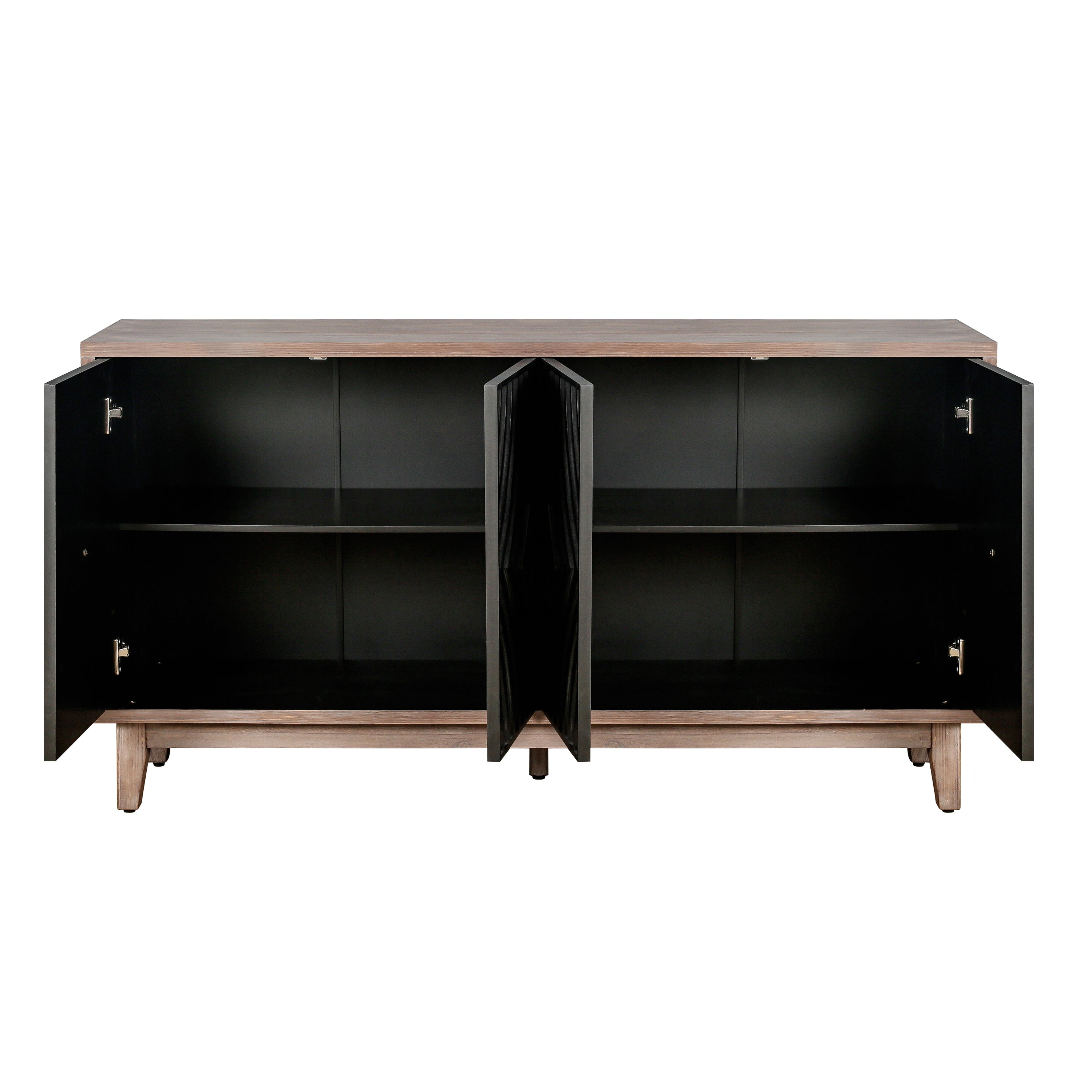 Mid Century Sideboard Buffet Cabinet with Solid Wood Legs 60" Kitchen Storage Cabinet Credenza with 4 Convex pattern diamond Doors and 2 Shelves Accent Console Table for Living Room Entrance Hall etc