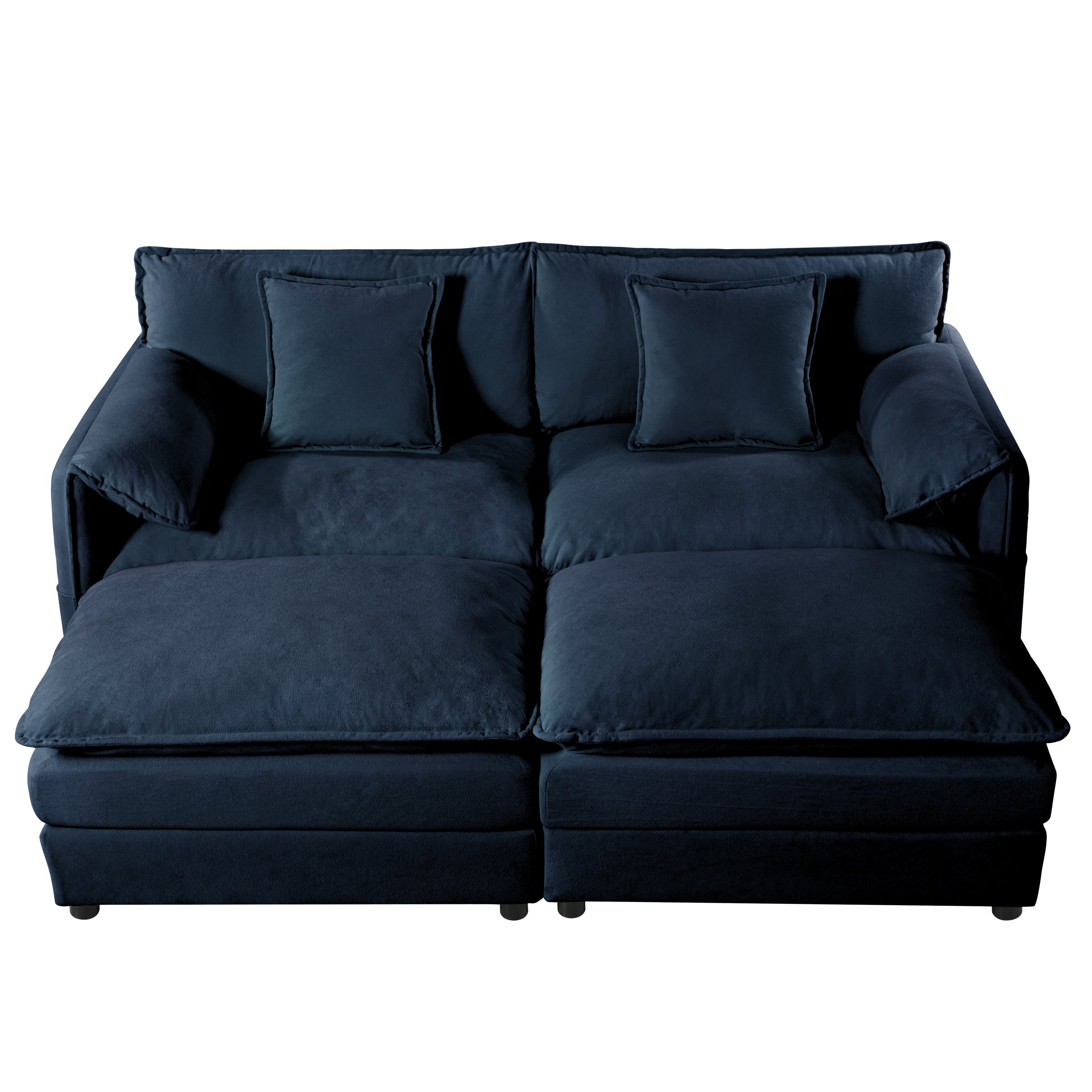 Deep Seat Sectional Cloud Sofa with 2 Ottomans & Soft Pillows, Loveseat Modular Couch for Living Room, Apartment,DIY Combination,Blue