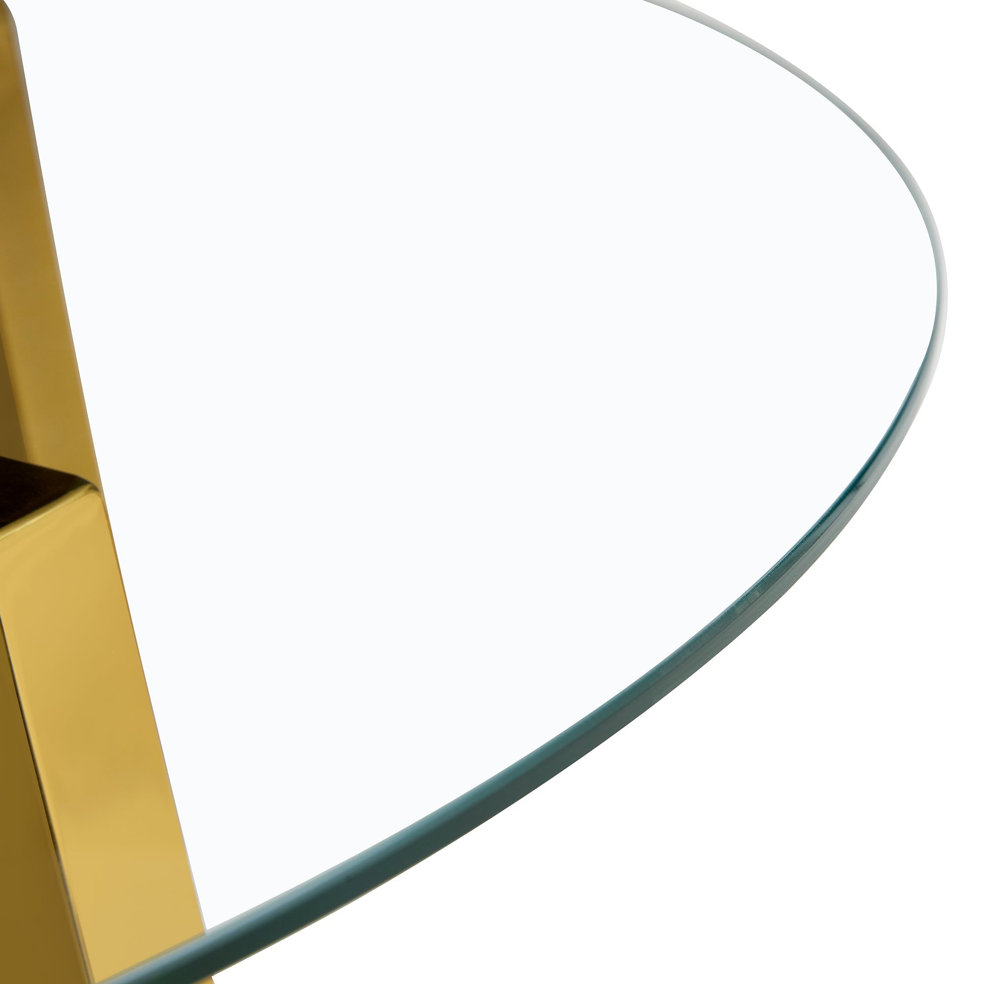 Modern minimalist style circular transparent tempered glass table, tempered glass tabletop, golden metal legs, suitable for kitchen, dining room, and living room, 42 '* 42' * 29.5 '1123r
