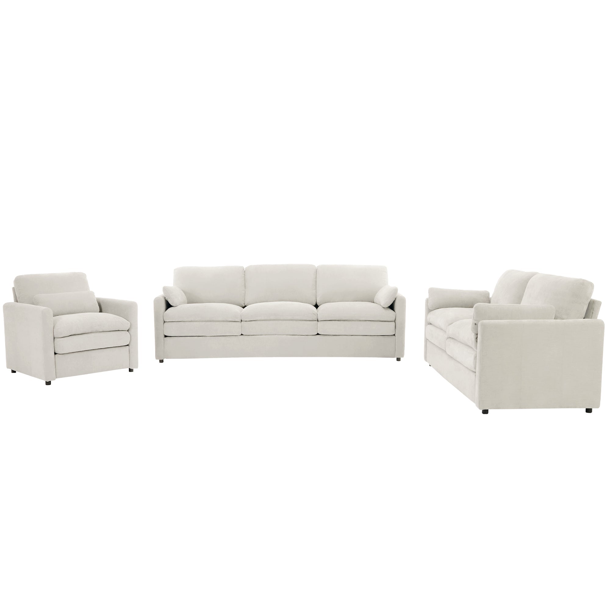 Cozy Upholstered Sofa Set Oversized Comfy Cloud Sofa Double Cushion Sofa Group Plush Cushion Sofa Couch for Living Room, Beige