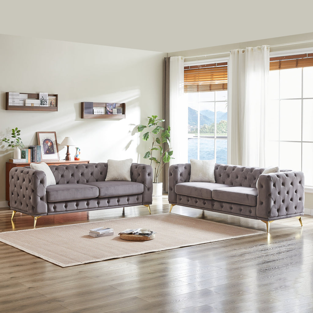 FX 3 seater + 3 seater combo sofa Velvet modern living room sofa with solid wood frame and metal feet, 4 cushions, apartment sofa furniture for living room, living room, office