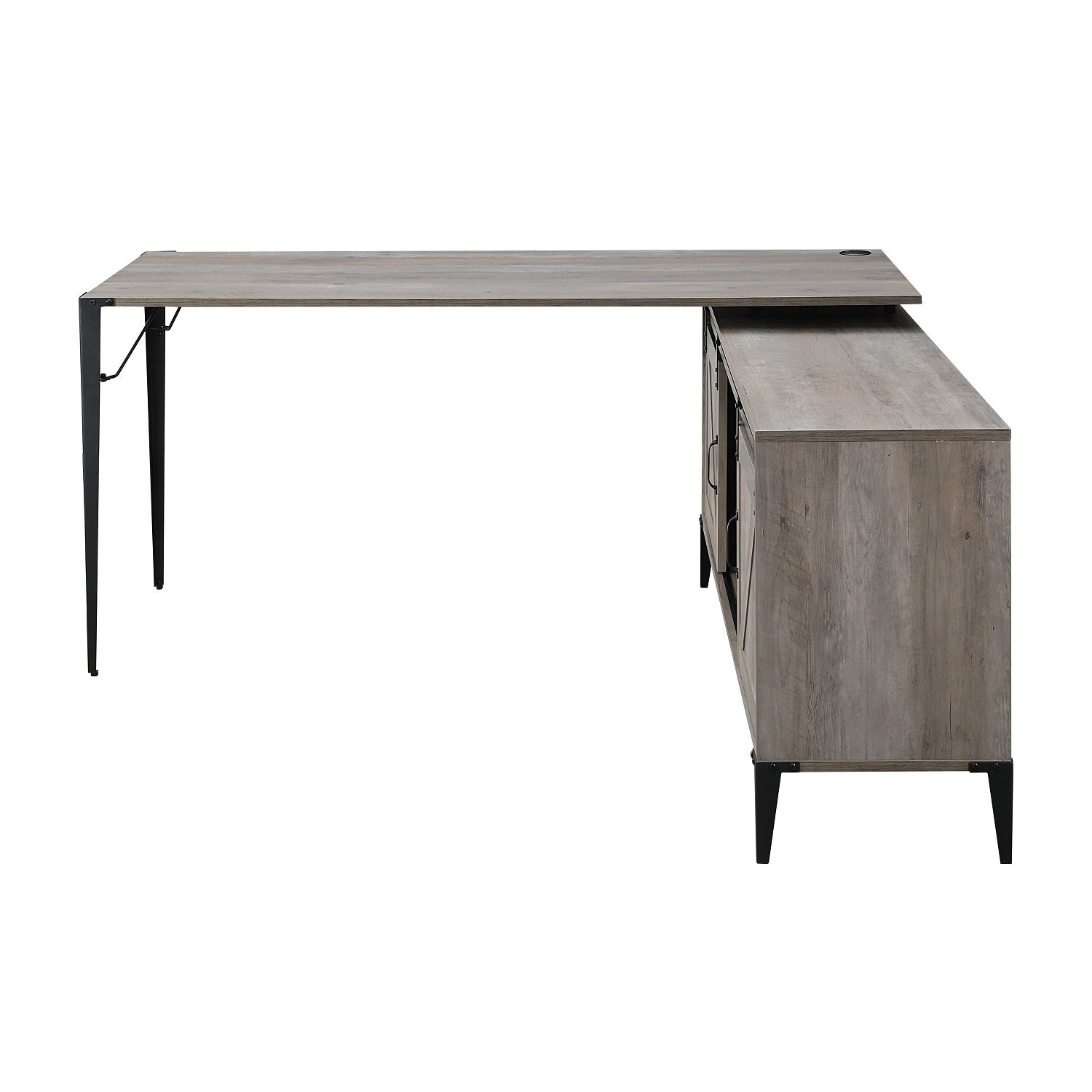 L-Shape Writing Desk with Cabinet, Gray Oak and Black