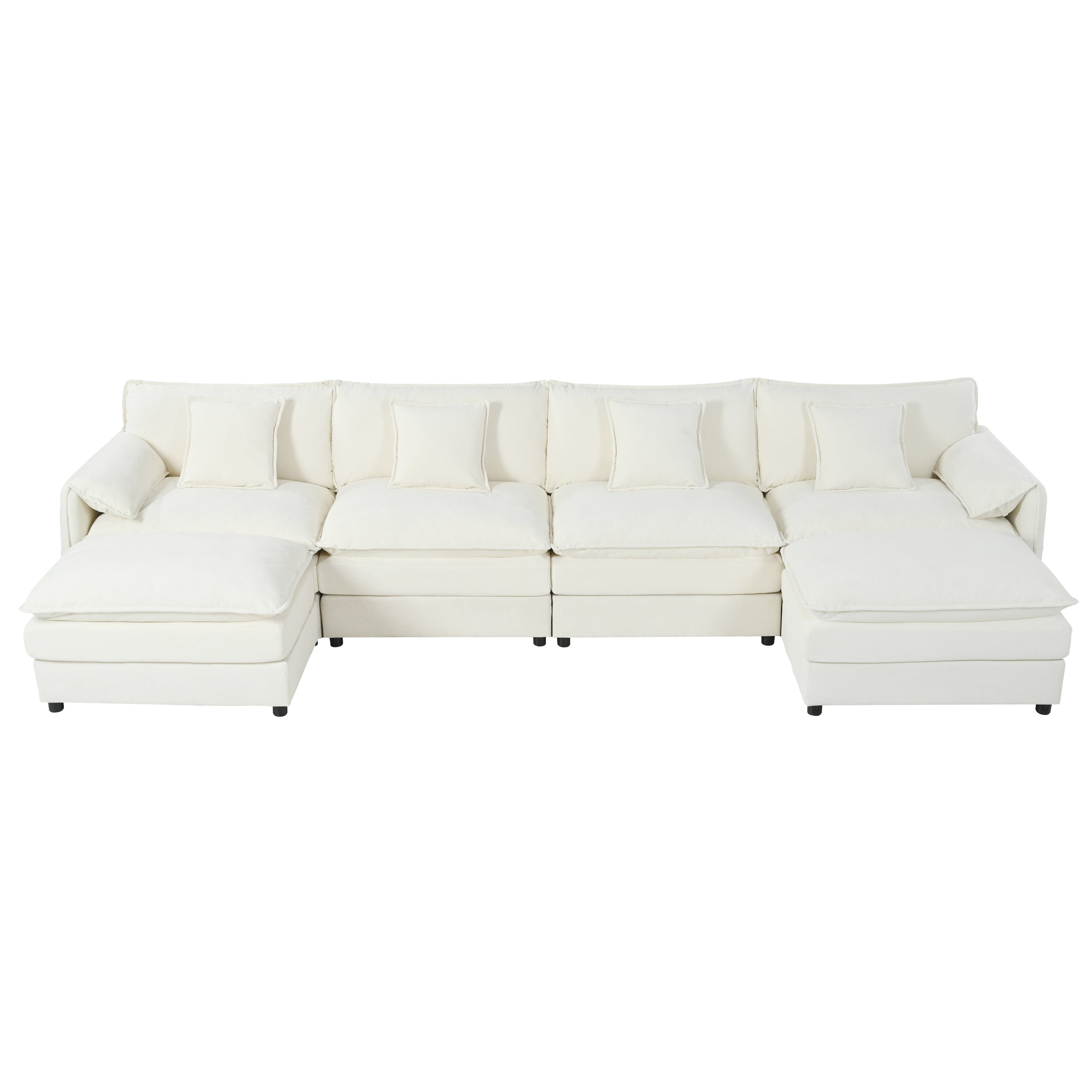 Modular Sectional Sofa, Oversized Deep Seat U Shaped Couch Set for Living Room, 4-Seater Comfy Cloud Couches with 2 Movable Ottomans, DIY Combination, Chenille,Beige