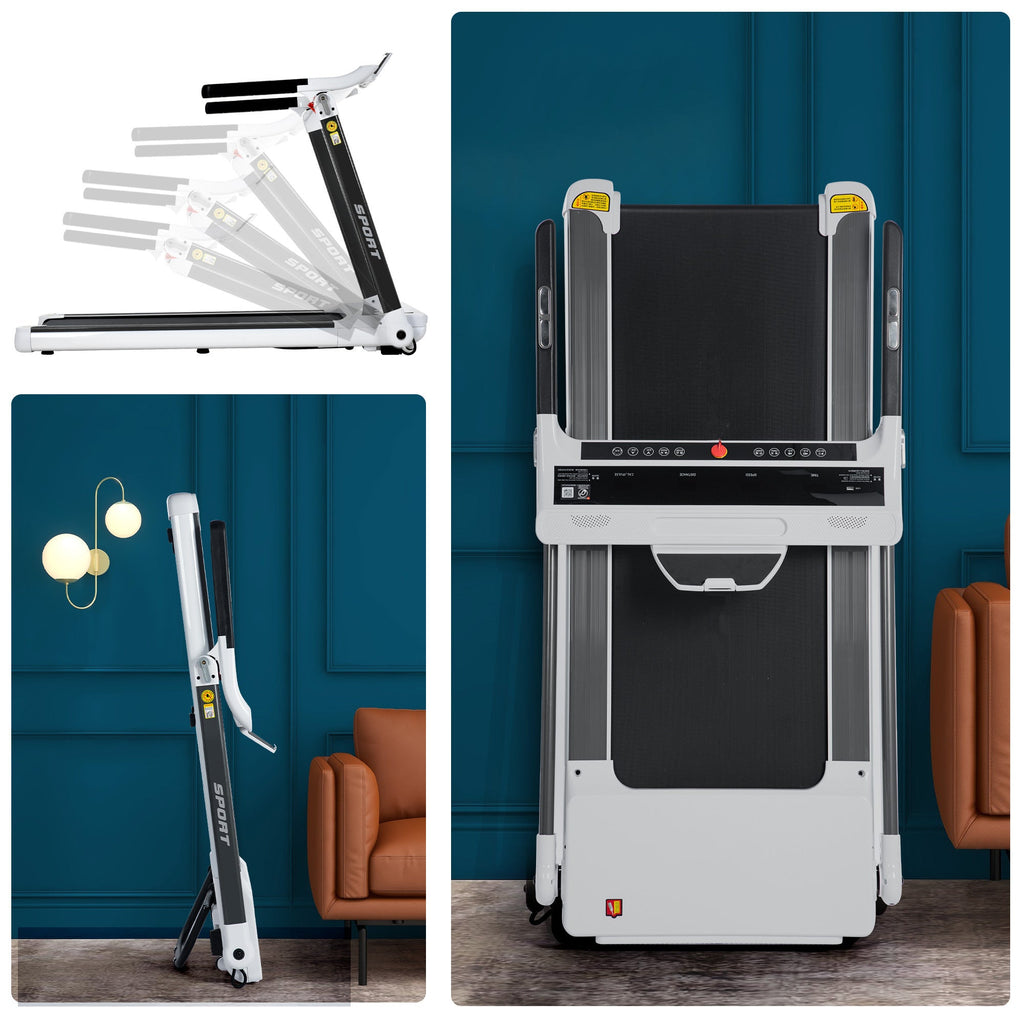 FITIME Portable Compact Treadmill with Electric Motorized 3.5HP, Bluetooth Speaker, White Metal, Medium Size