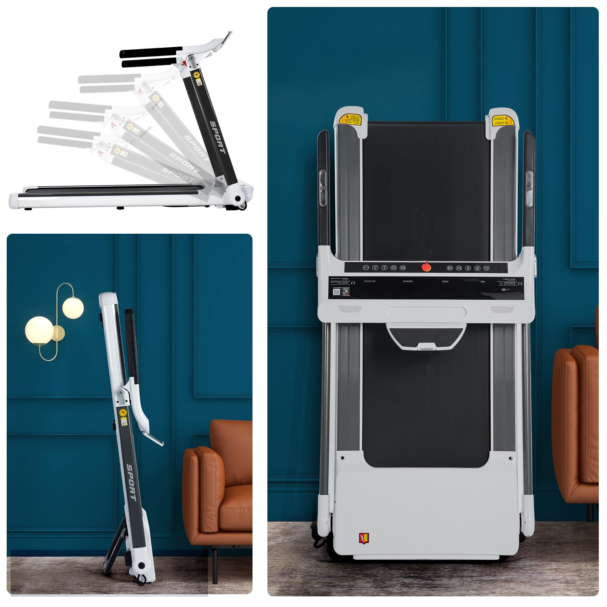 FITIME Portable Compact Treadmill with Electric Motorized 3.5HP, Bluetooth Speaker, White Metal, Medium Size
