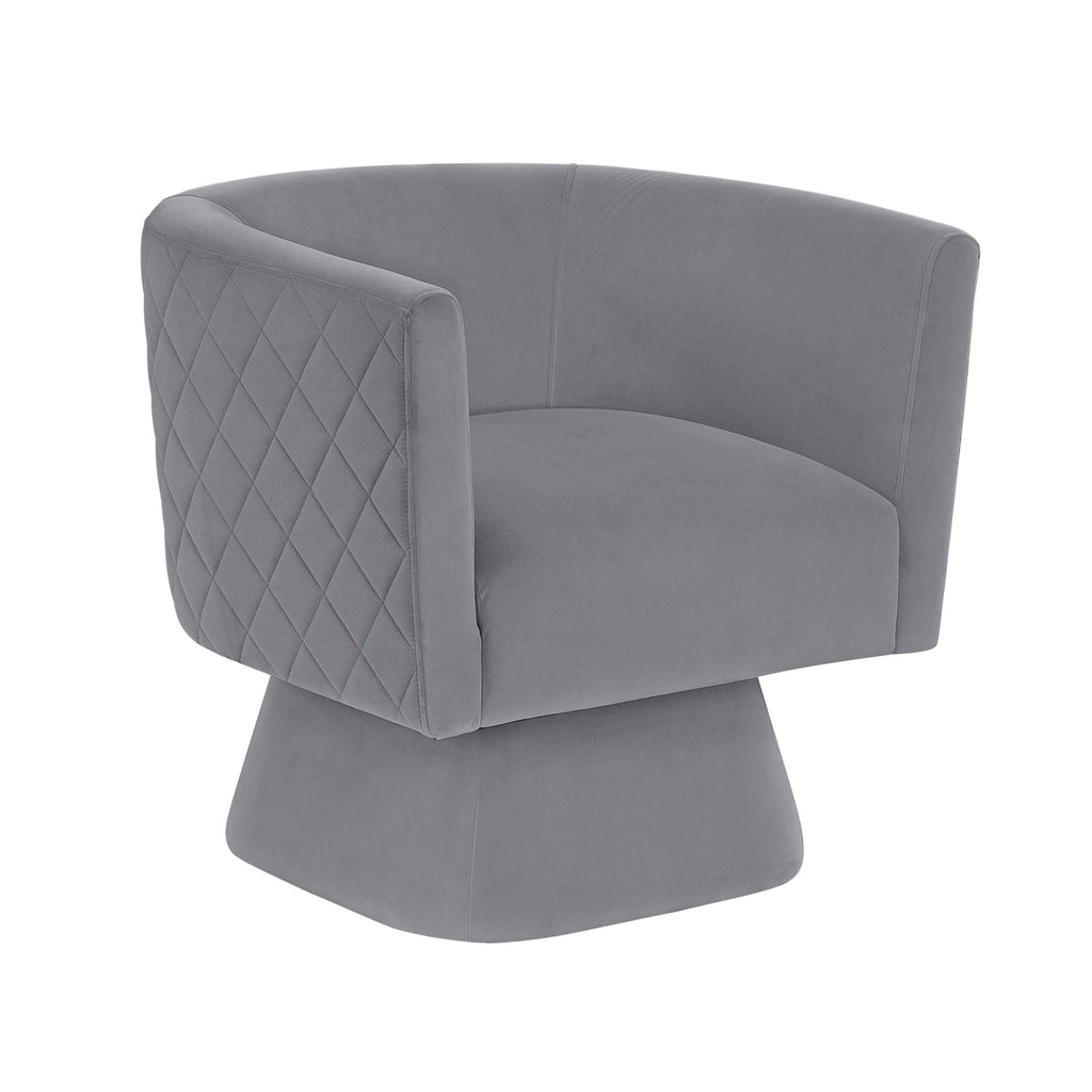 1pc Swivel Chair Gray Velvet Fabric Upholstery Solid wood Diamond Pattern Stitched Back Comfort Chair Living Room Furniture