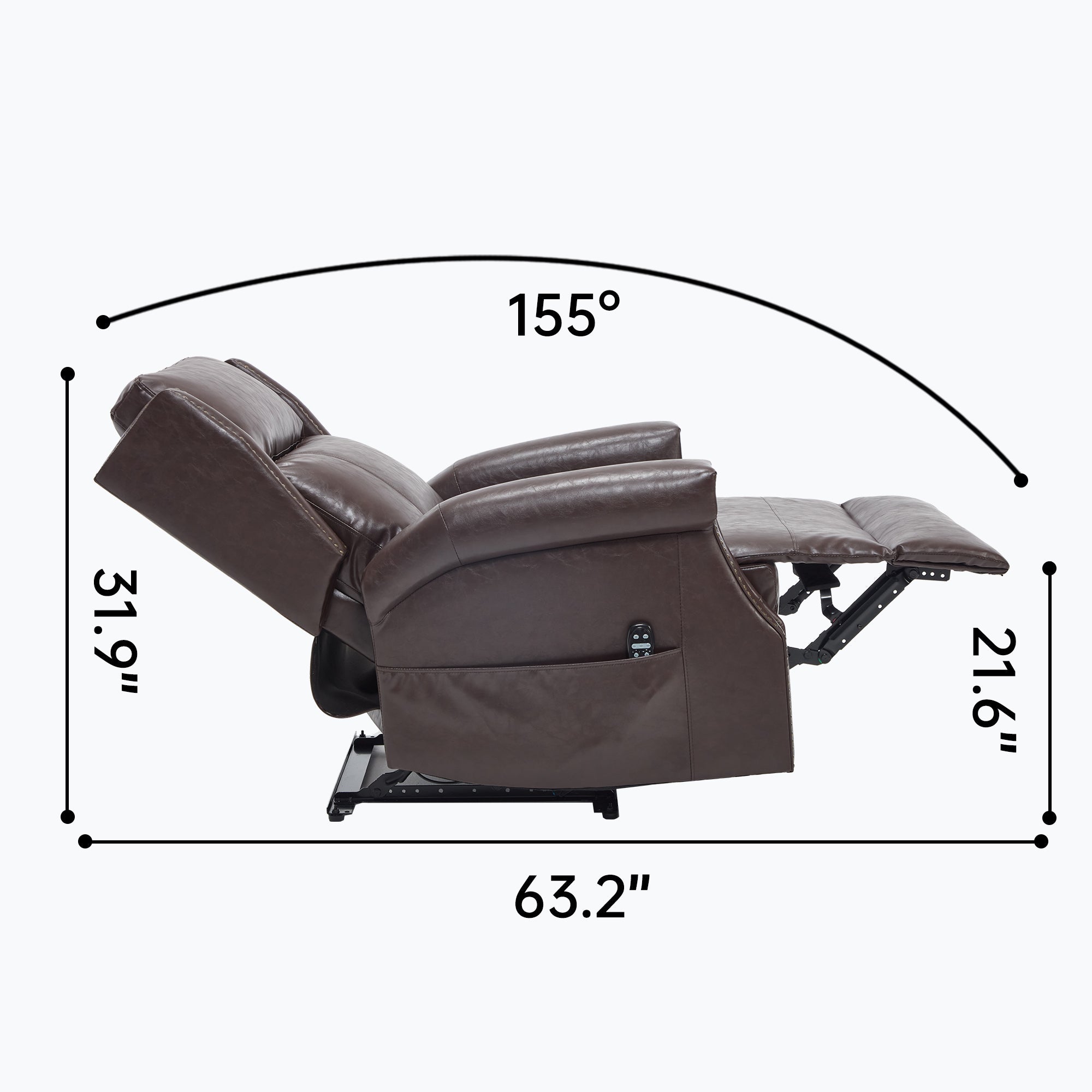 Brown Manual Recliner Chair in Faux Leather for Living Room with Heavy Duty Motion Mechanism, 8 vibrating nodes and 3 massage modes