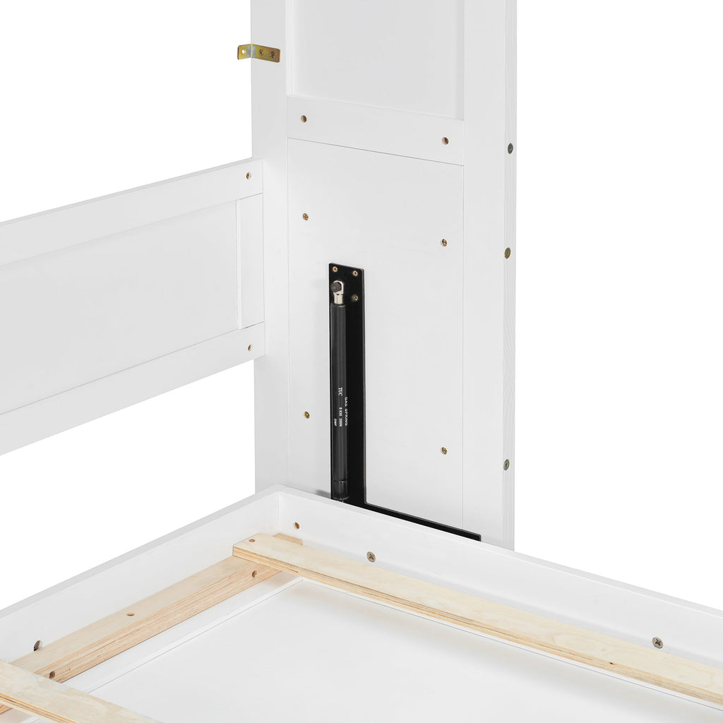 Queen Size Wall Murphy Bed with Storage, Foldable Cabinet Bed with Vanity Desk, Center Mirror & 2 Side Drawers, White