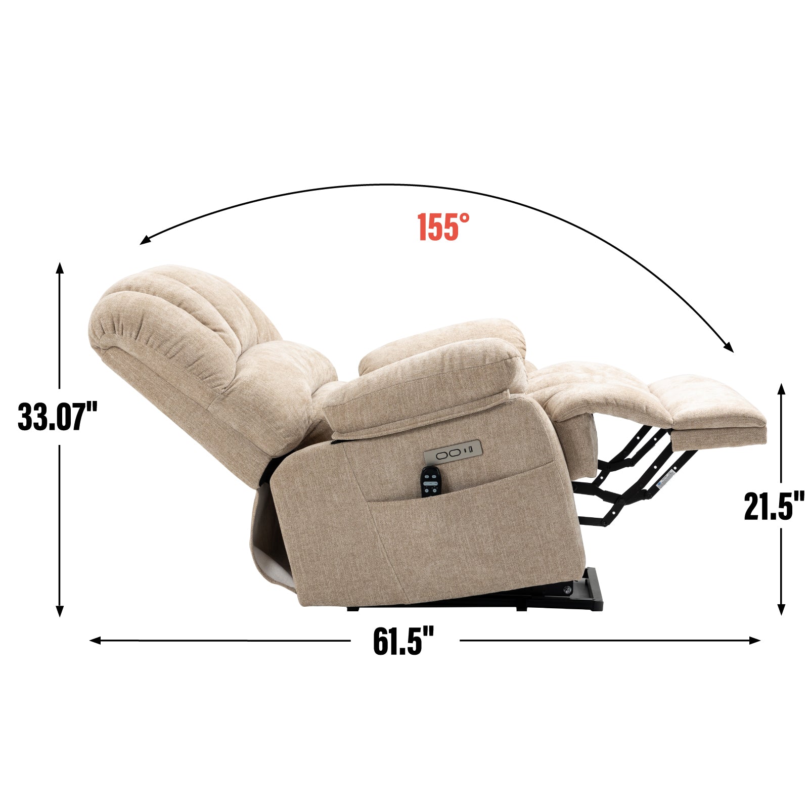 23' Seat Width and High Back Large Size Beige Chenille Power Lift Recliner Chair with 8-Point Vibration Massage and Lumbar Heating