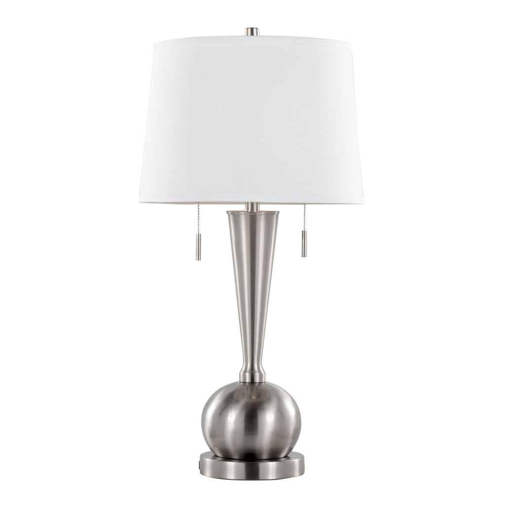 Jules 30.25' Contemporary Metal Table Lamp in Brushed Nickel with White Linen Shade and Built-In USB Port from Grandview Gallery by LumiSource - Set of 2
