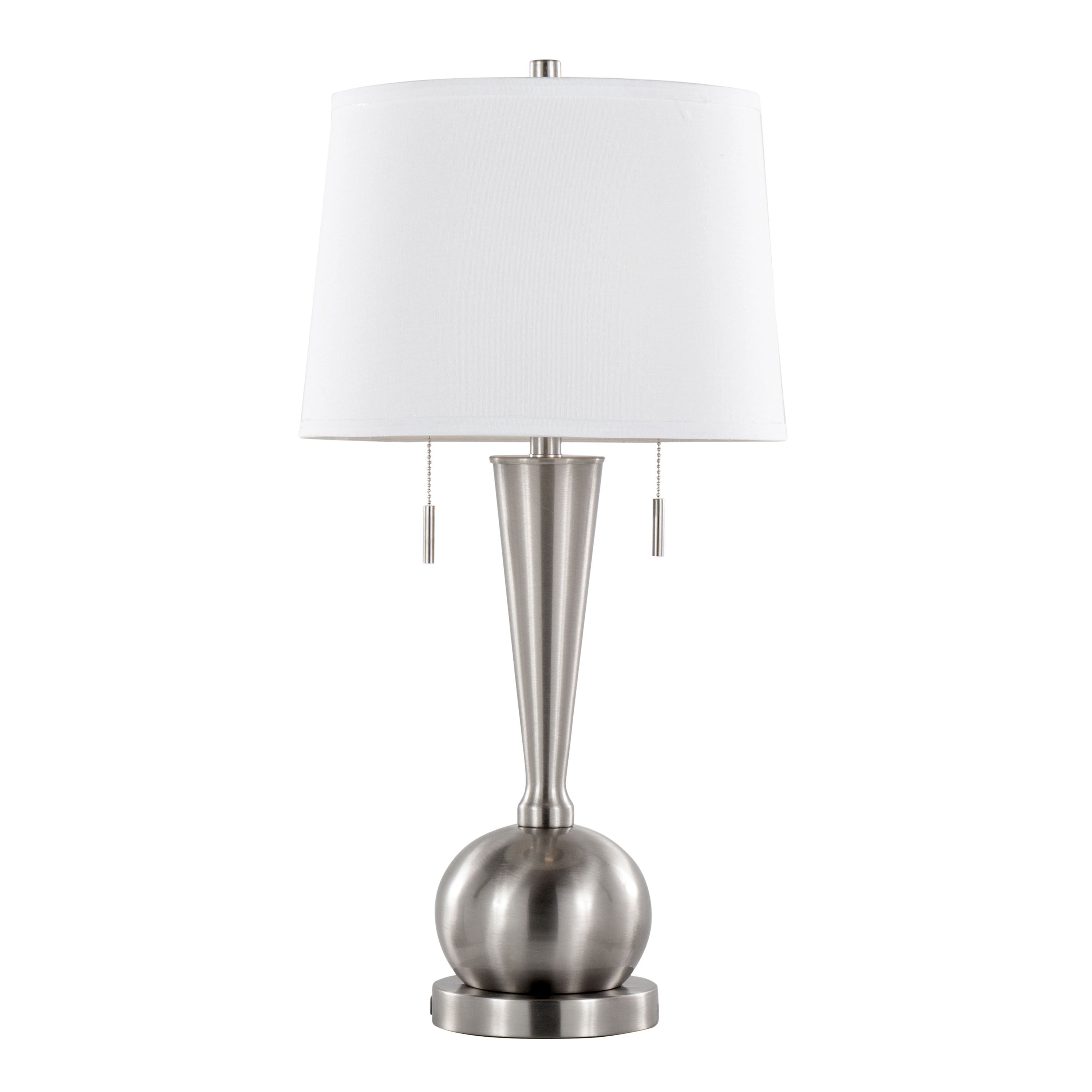 Jules 30.25' Contemporary Metal Table Lamp in Brushed Nickel with White Linen Shade and Built-In USB Port from Grandview Gallery by LumiSource - Set of 2