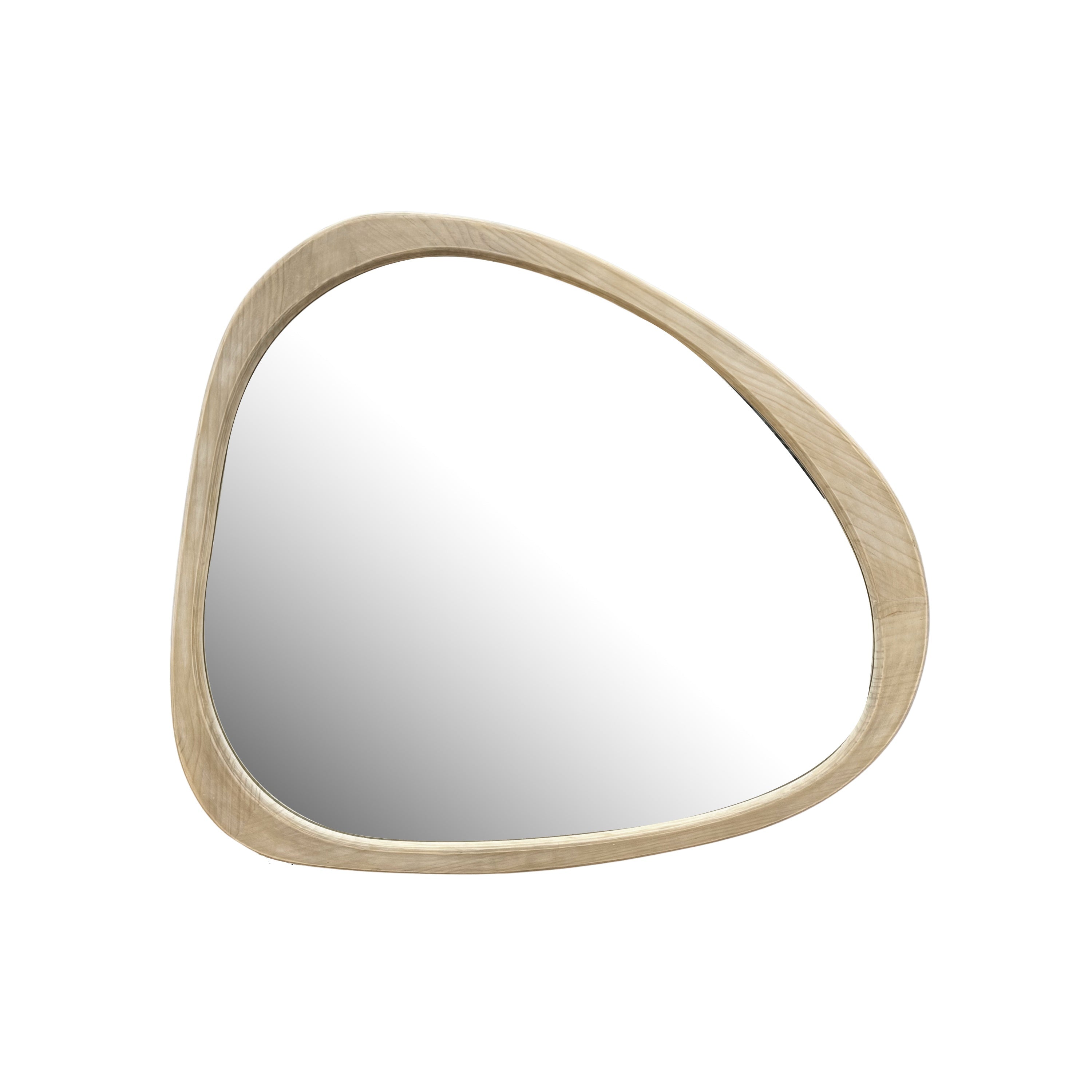 Solid Wood Mirror 45 Inch Asymmetrical Wall Mirror Wooden Framed Mirror Large Sized Dressing Mirror, for Living Room, Bedroom, Bathroom, Hallway or Entry Way, Natural Wood Washed