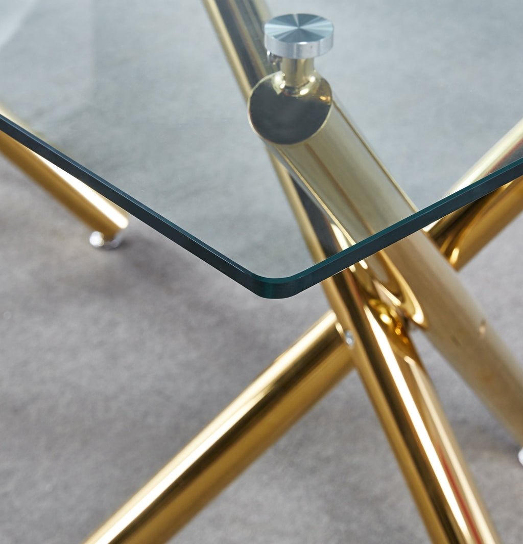 Rectangular Tempered Glass Dining Table with Double Stainless Steel Base, Modern Dining Room Interior Design, For 6 People