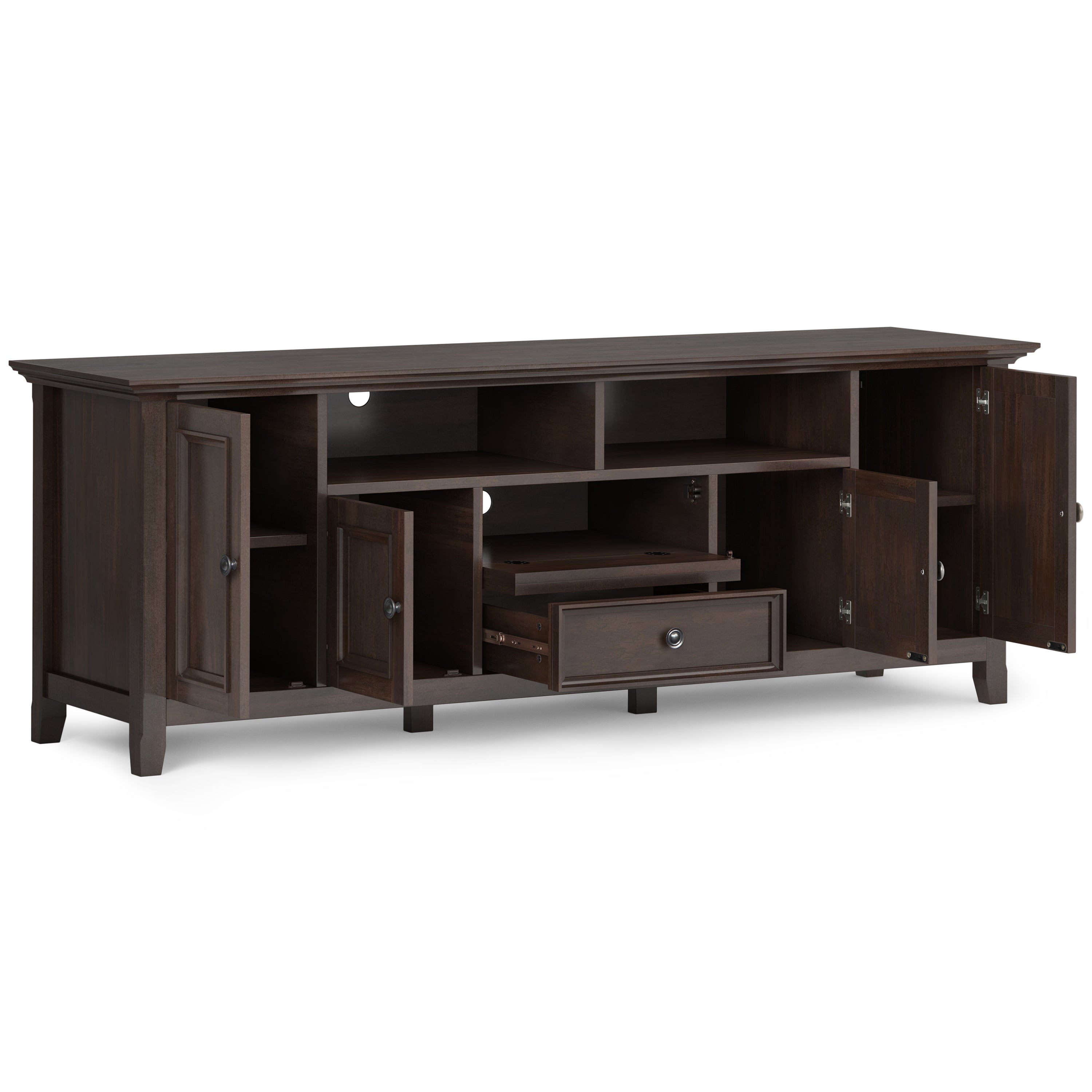 Amherst 72 inch Solid Wood TV Media Stand in Brunette Brown