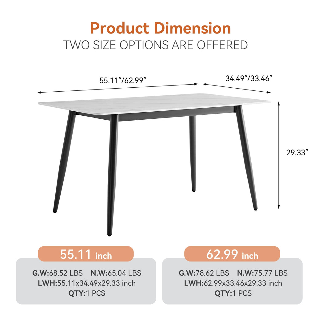 Large Rectangular Table with Strong Metal Base Modern Stone Dining Table For Kitchen 1.6m