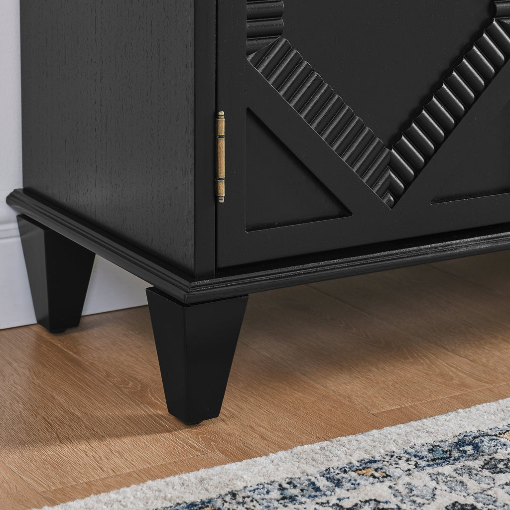 65.2' Mid Century Modern Sideboard Buffet Cabinet with Storage, Symmetrical Geometric Accent Coffee Bar Wine Bar Storage Cabinet, Large Console Table for Living Room/Entryway/Kitchen, Black