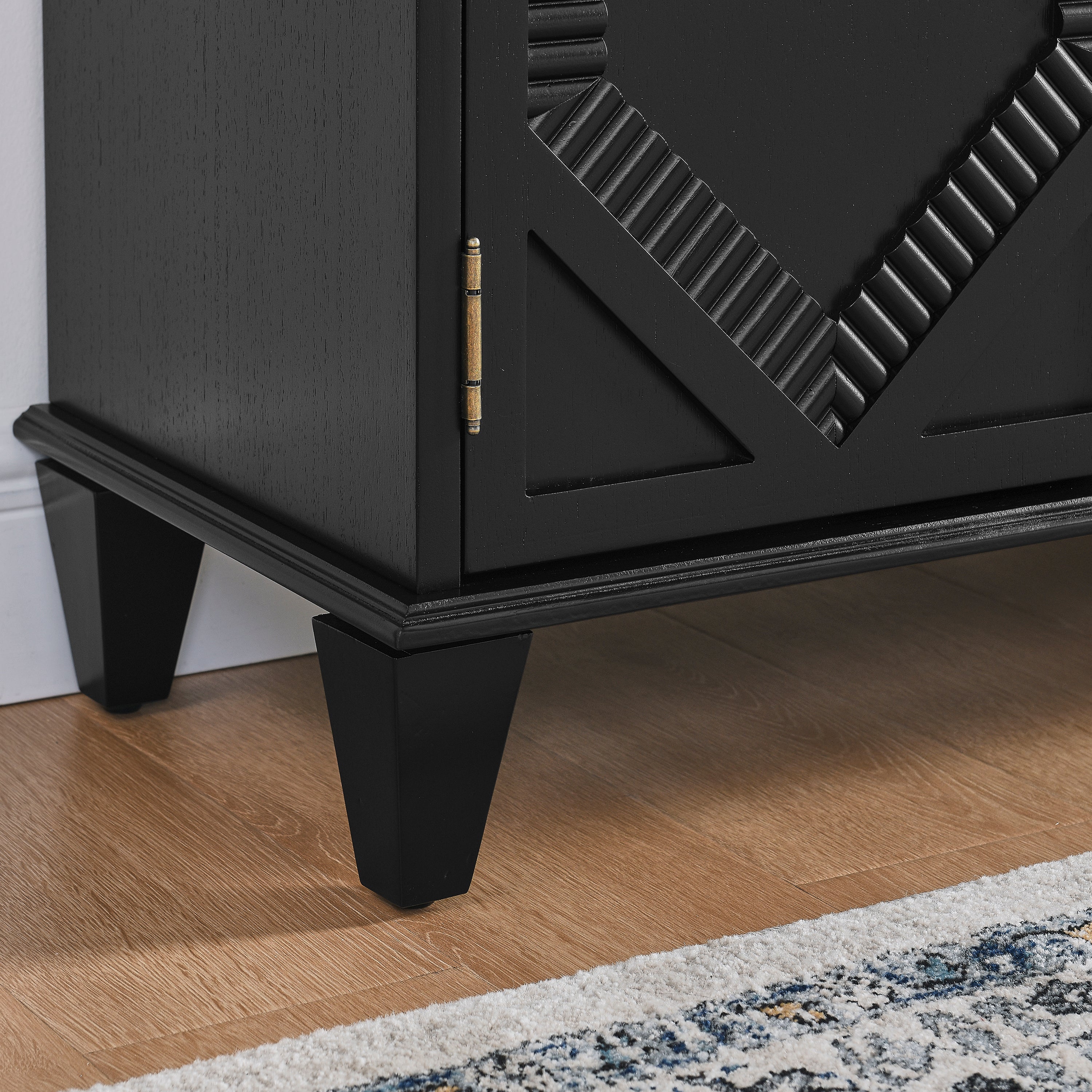 65.2' Mid Century Modern Sideboard Buffet Cabinet with Storage, Symmetrical Geometric Accent Coffee Bar Wine Bar Storage Cabinet, Large Console Table for Living Room/Entryway/Kitchen, Black