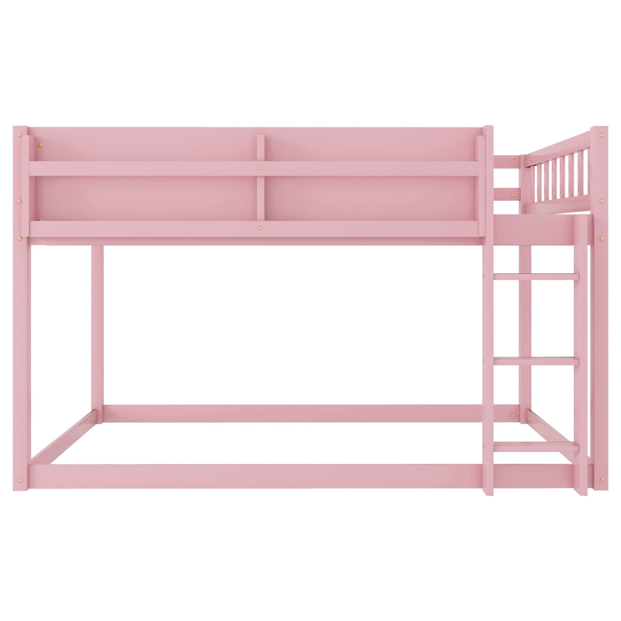 Low Twin Over Twin Bunk Bed, Floor Bunk Bed with Ladder, Solid Wood Twin Bunk Bed for Kids & Juniors, Pink(Expect Arrival Date 2025/11/25)