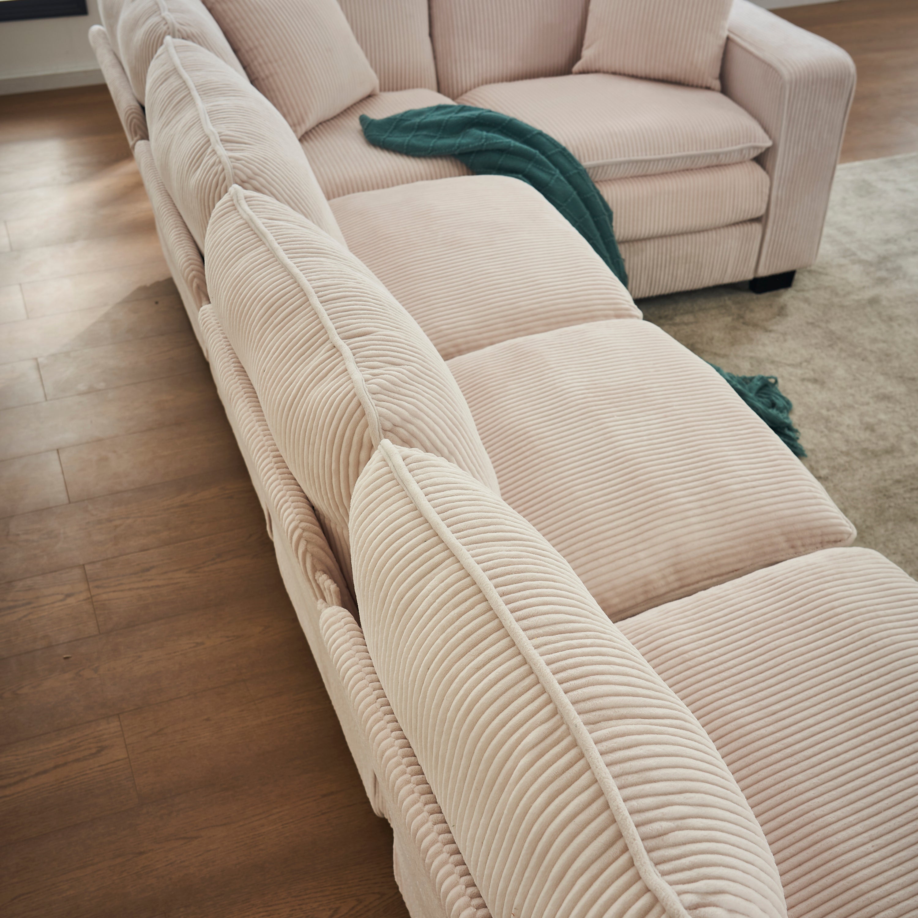 Modern U Shaped 6-seat Sectional Sofa Couch with one Ottoman and three toss pillows ,Modular Sofa for Living Room,Corduroy sofa